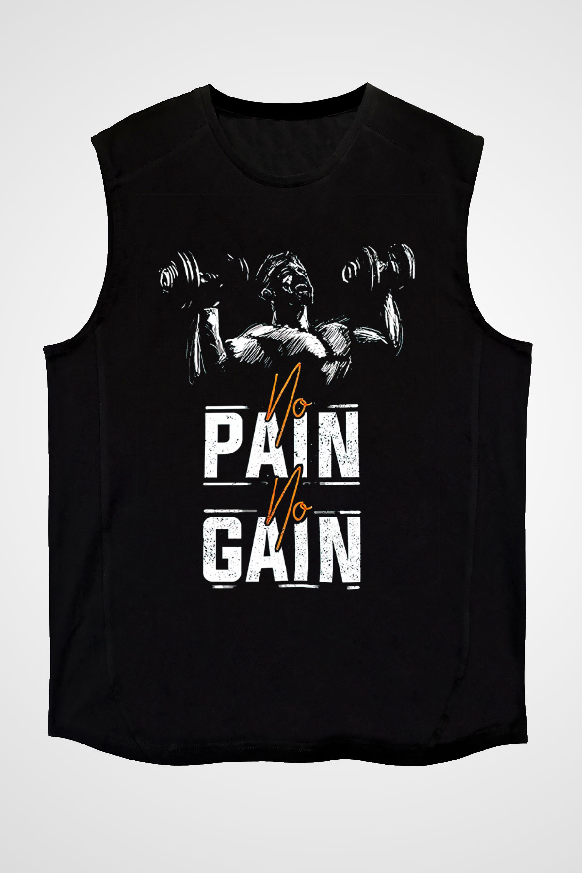 No pain No gain Baskılı Unisex Siyah  Kolsuz Tişört
