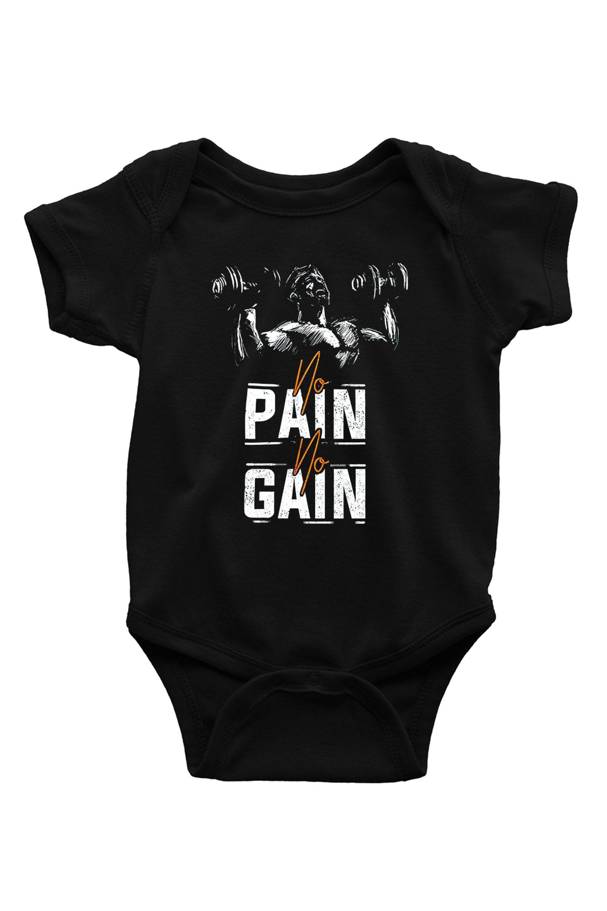 No pain No gain BaskılıSiyah  Bebek Body - Zıbın