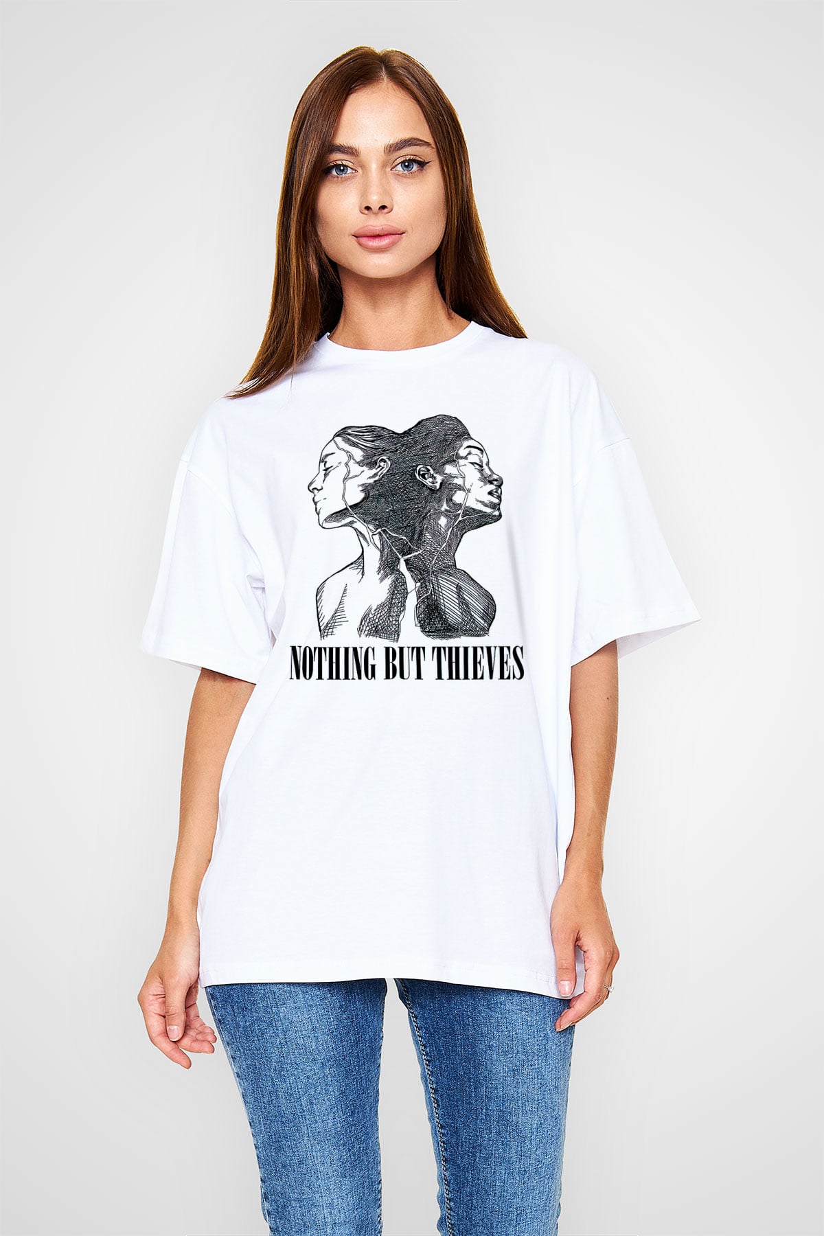 Nocturnal Depression Baskılı Beyaz Unisex Oversize Tişört - Tshirt