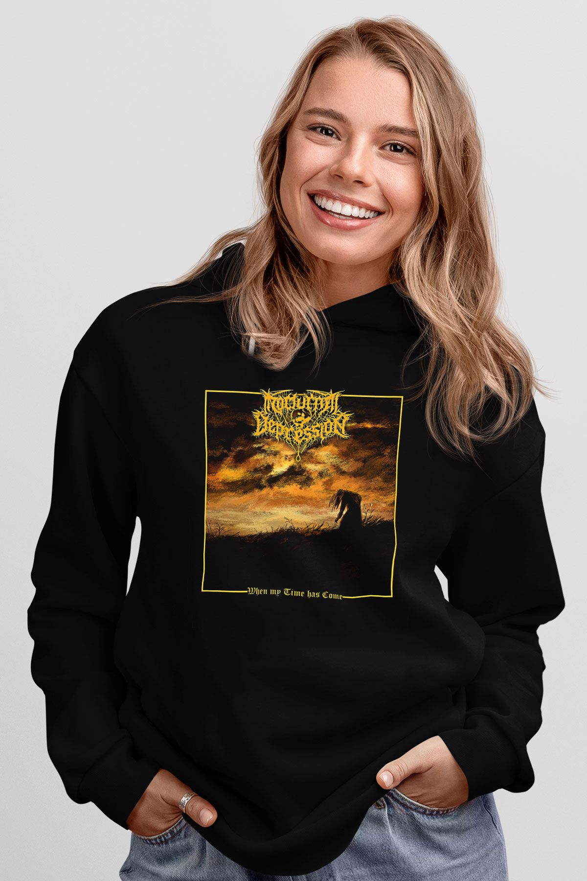 Nocturnal Depression Baskılı Unisex Siyah Kapüşonlu Sweatshirt