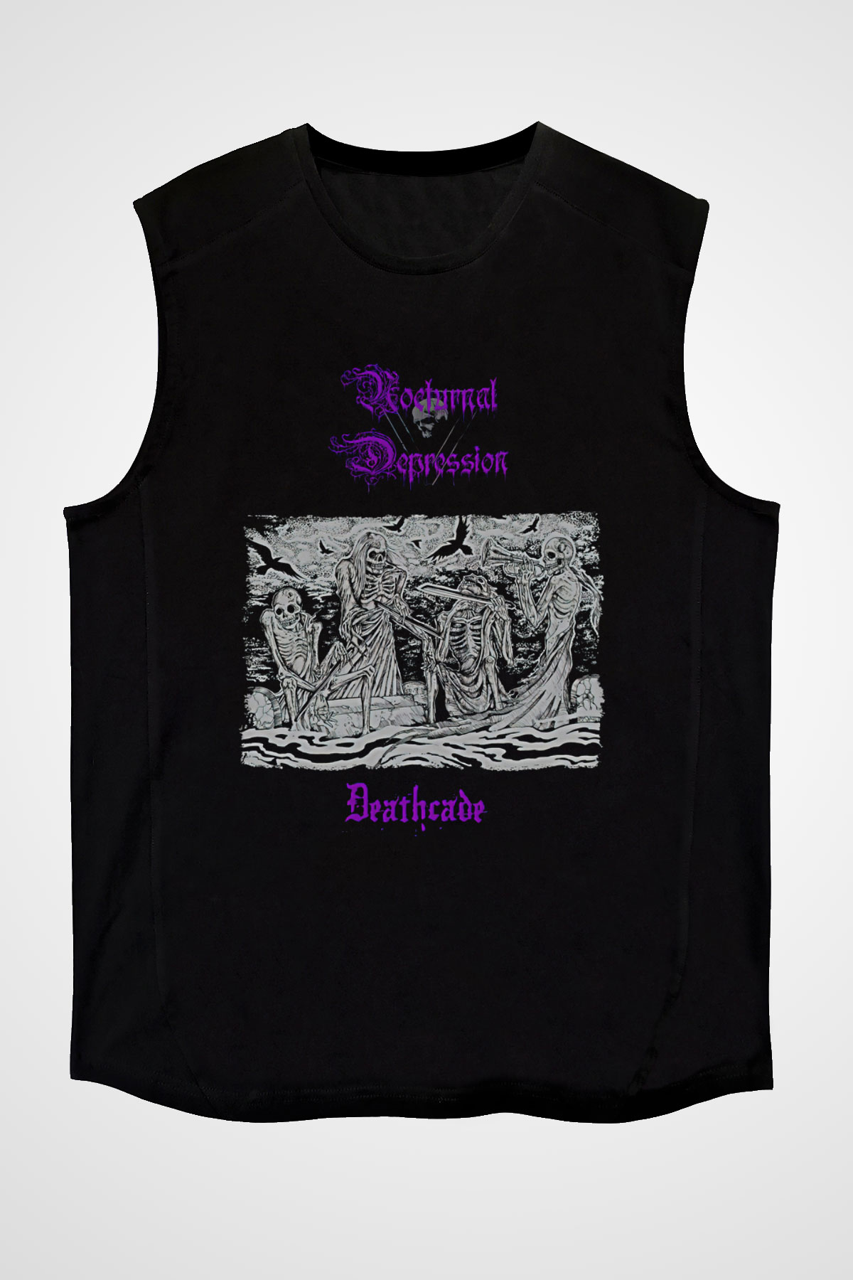 Nocturnal Depression Baskılı Unisex Siyah Kolsuz Tişört - Tshirt