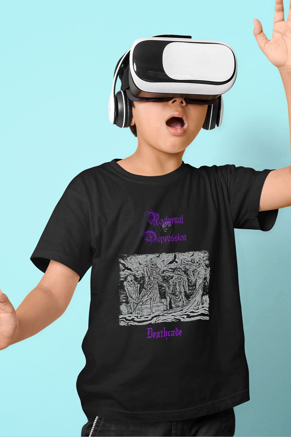 Nocturnal Depression Baskılı Unisex Siyah Çocuk Tişört - Tshirt