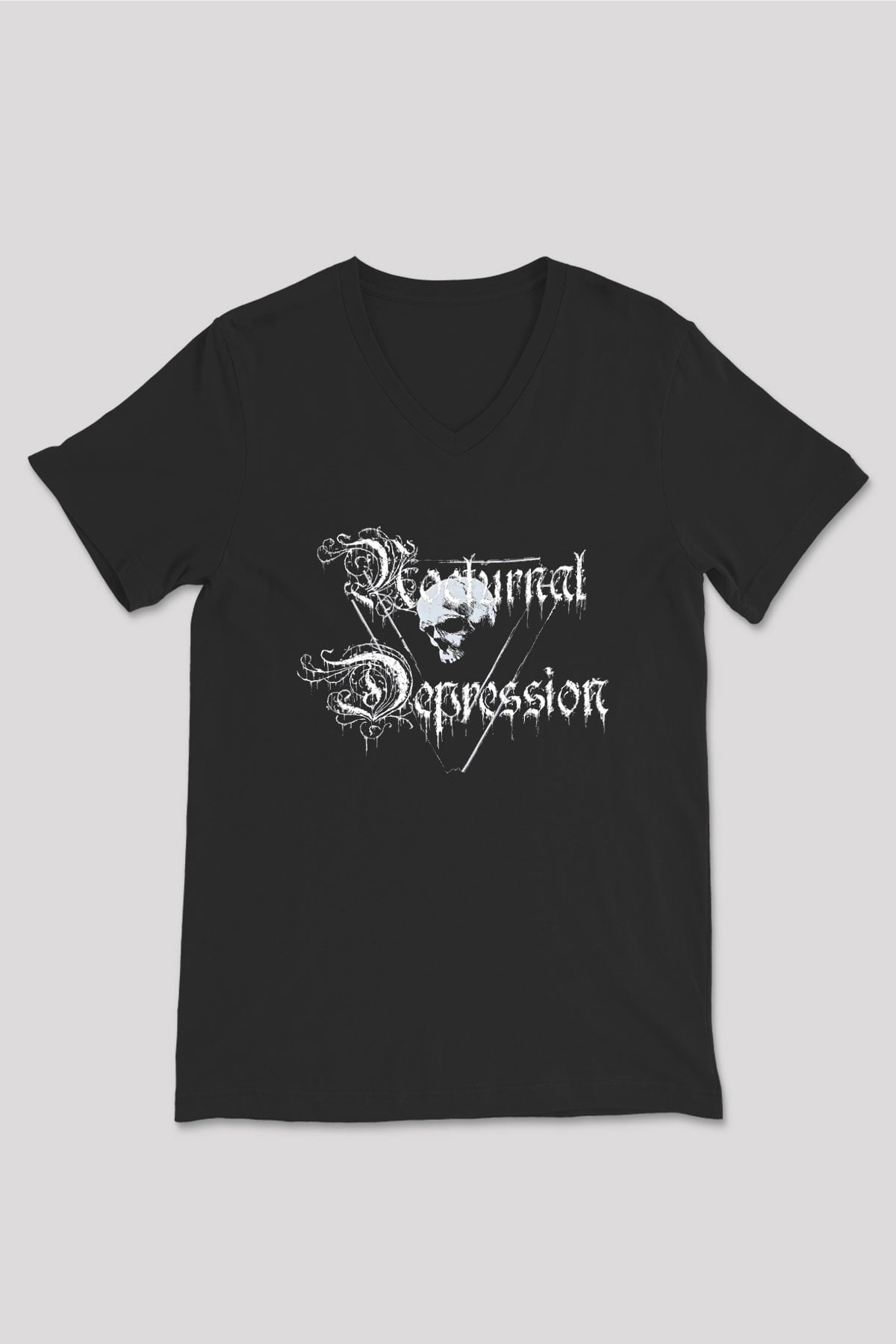 Nocturnal Depression Baskılı Unisex Siyah V Yaka Tişört - Tshirt