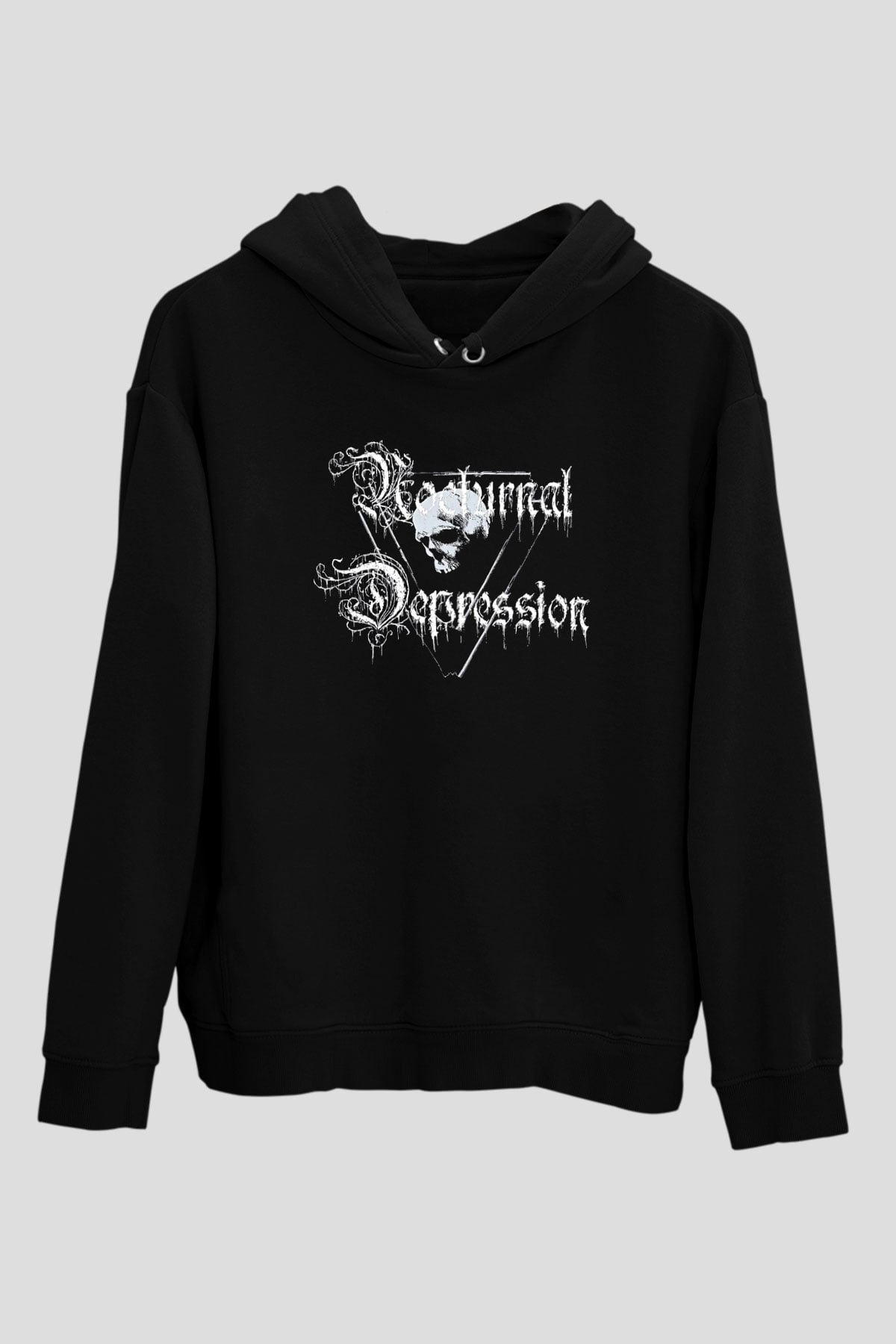 Nocturnal Depression Baskılı Unisex Siyah Kapüşonlu Sweatshirt