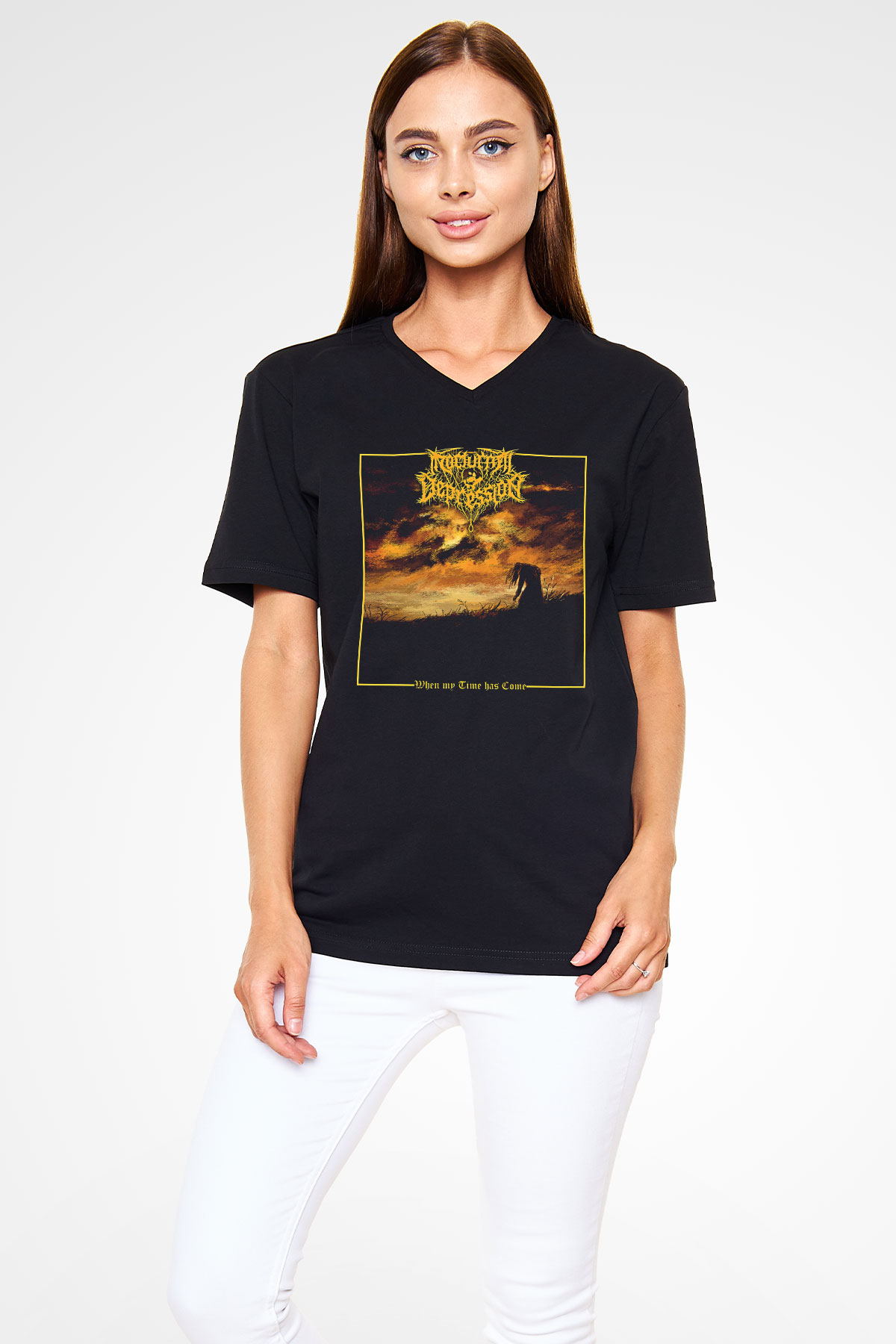 Nocturnal Depression Baskılı Unisex Siyah V Yaka Tişört - Tshirt