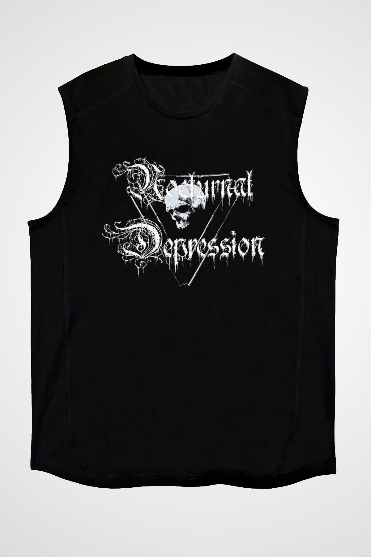 Nocturnal Depression Baskılı Unisex Siyah Kolsuz Tişört - Tshirt