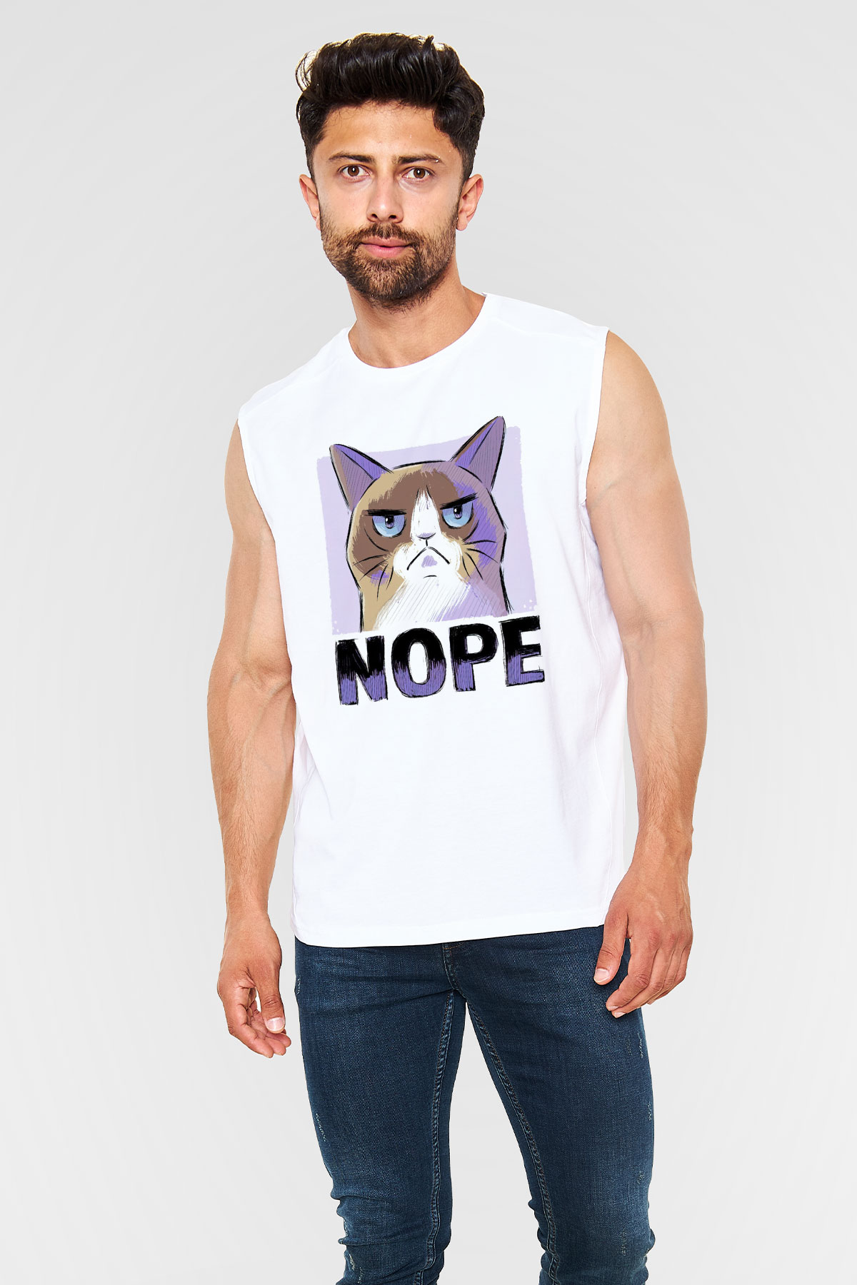 Nope Baskılı Unisex Beyaz  Kolsuz Tişört
