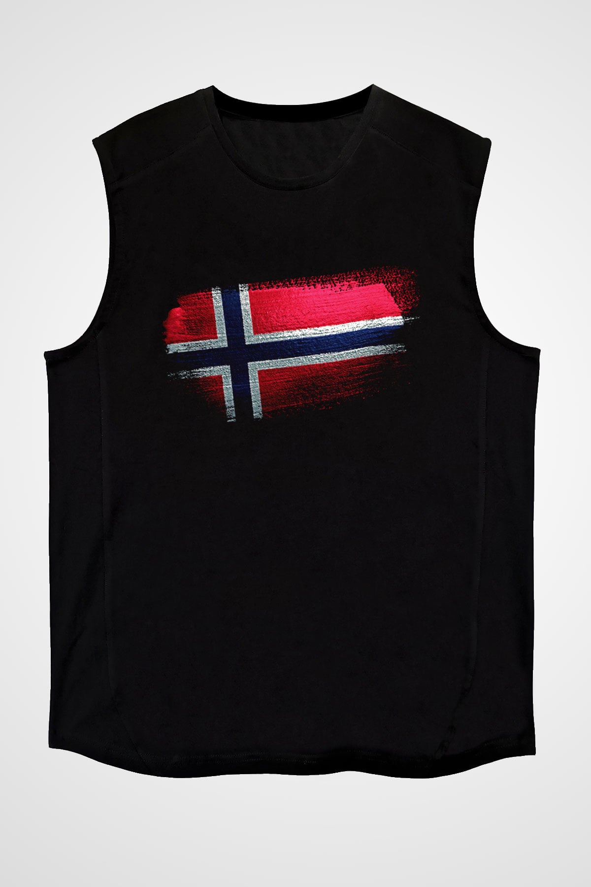 Norveç - Norway Bayrağı Baskılı Unisex Siyah Kolsuz Tişört