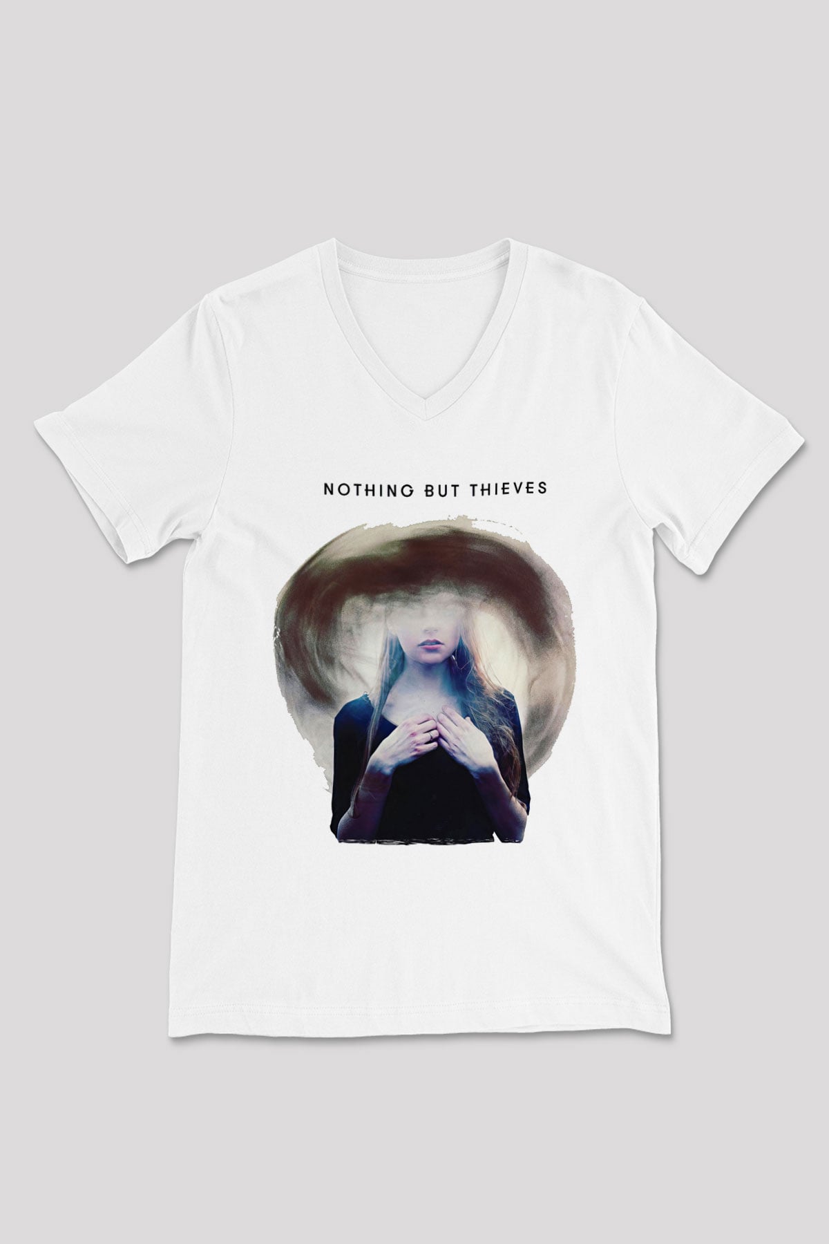 Nothing But Thieves Baskılı Beyaz Unisex V Yaka Tişört - Tshirt