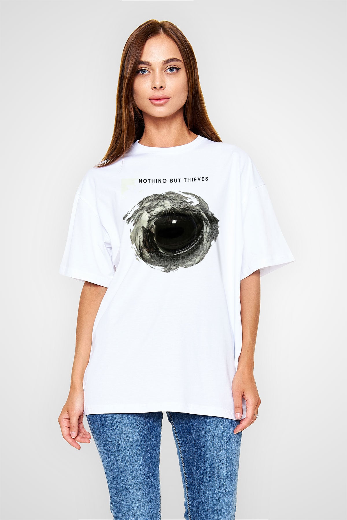 Nothing But Thieves Baskılı Beyaz Unisex Oversize Tişört - Tshirt