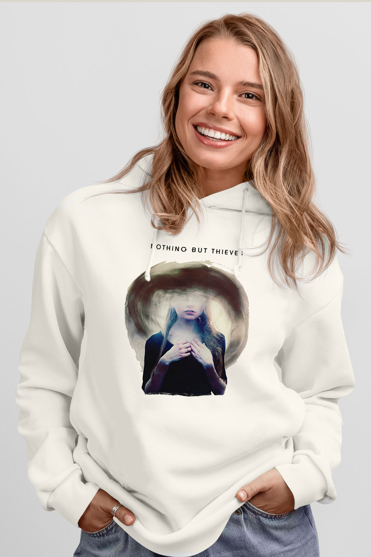 Nothing But Thieves Baskılı Beyaz Unisex Kapüşonlu Sweatshirt