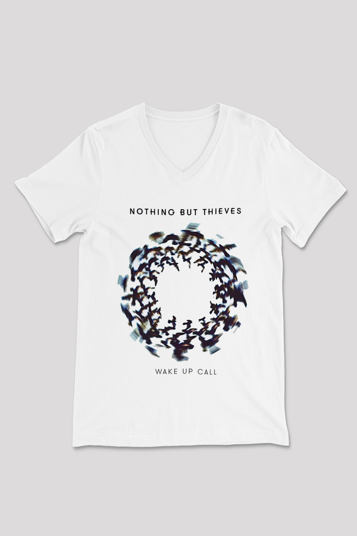 Nothing But Thieves Baskılı Beyaz Unisex V Yaka Tişört - Tshirt