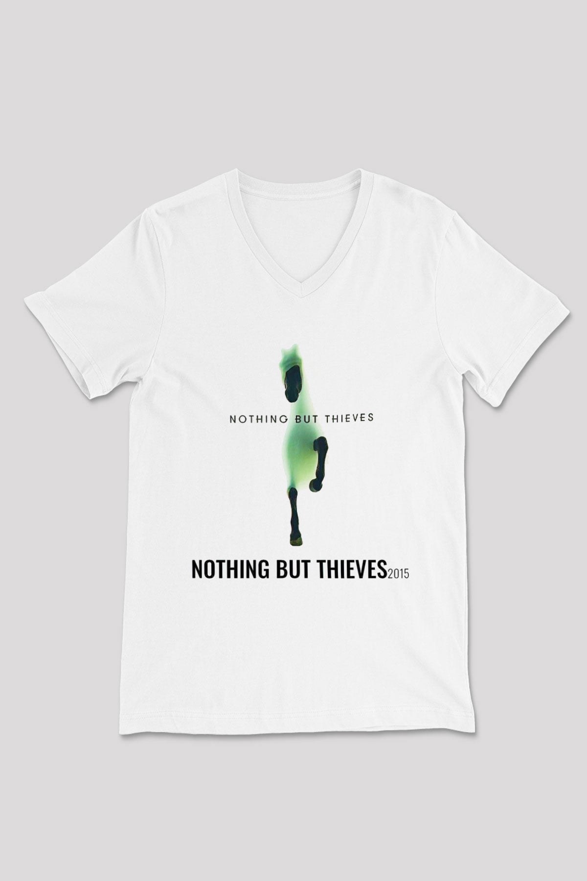 Nothing But Thieves Baskılı Beyaz Unisex V Yaka Tişört - Tshirt