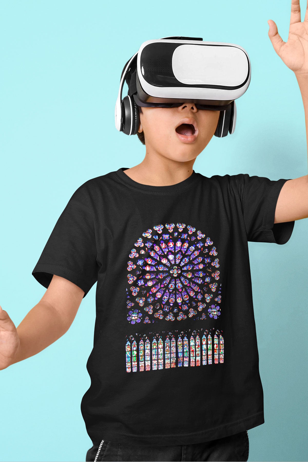 Notre Dame Katedrali Baskılı Siyah Unisex Çocuk Tişört