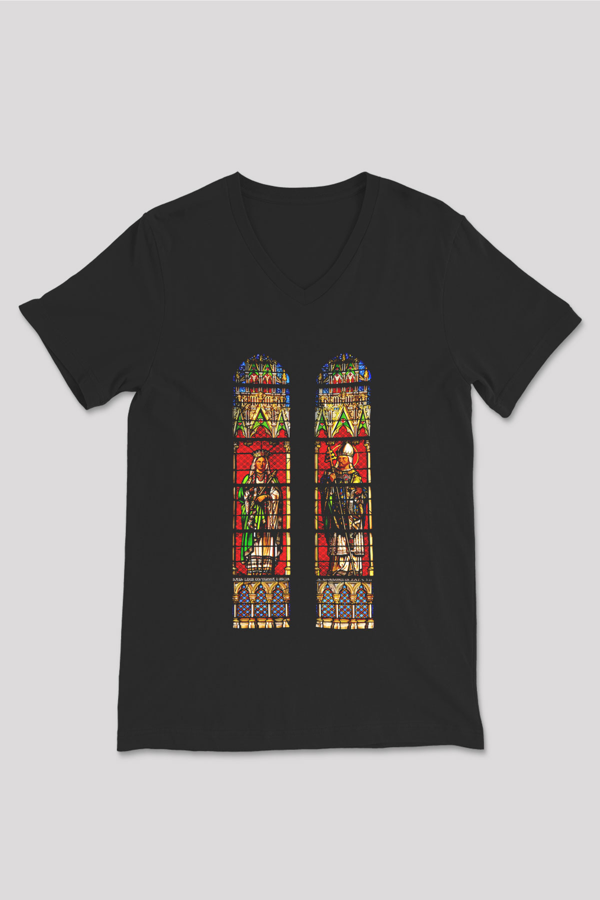 Notre Dame Katedrali Siyah Unisex V Yaka Tişört T-Shirt