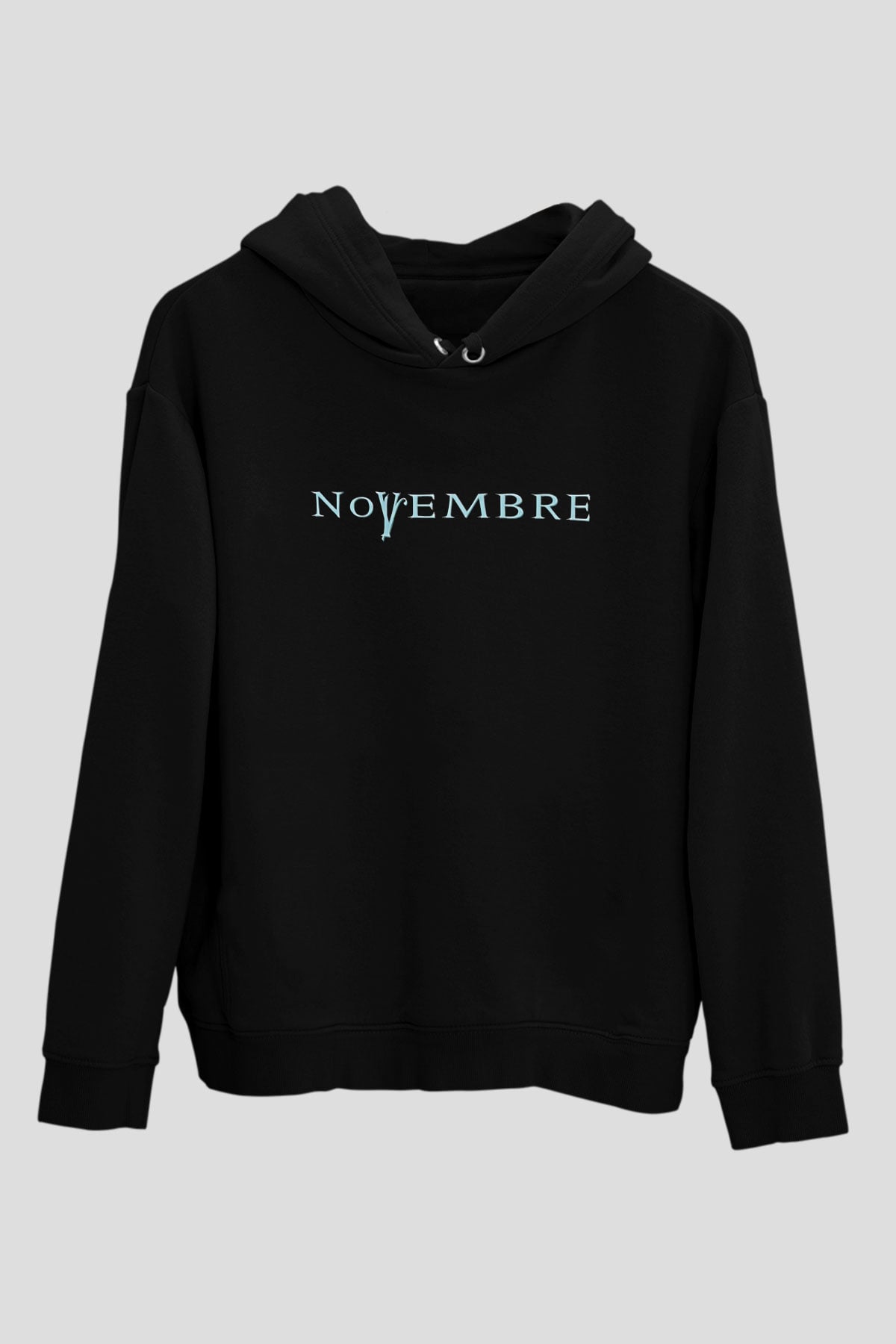 Novembre Baskılı Unisex Siyah Kapüşonlu Sweatshirt