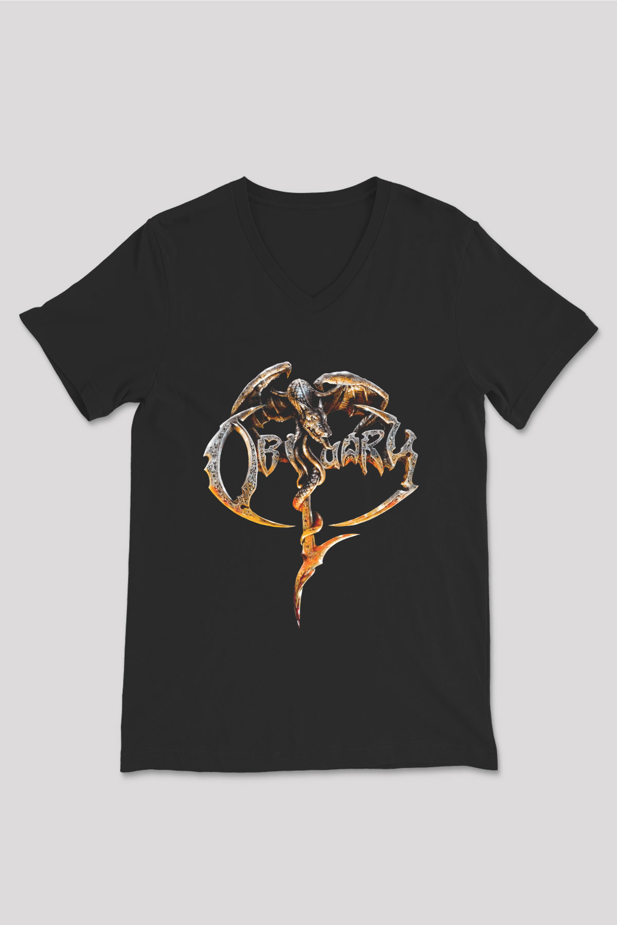 Obituary Siyah Unisex V Yaka Tişört T-Shirt