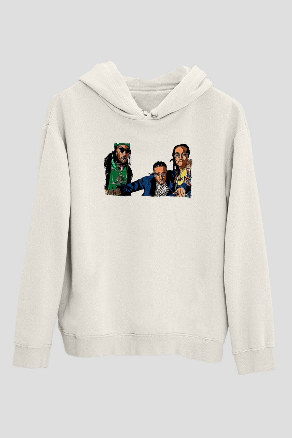 Offset Baskılı Beyaz Unisex Kapüşonlu Sweatshirt