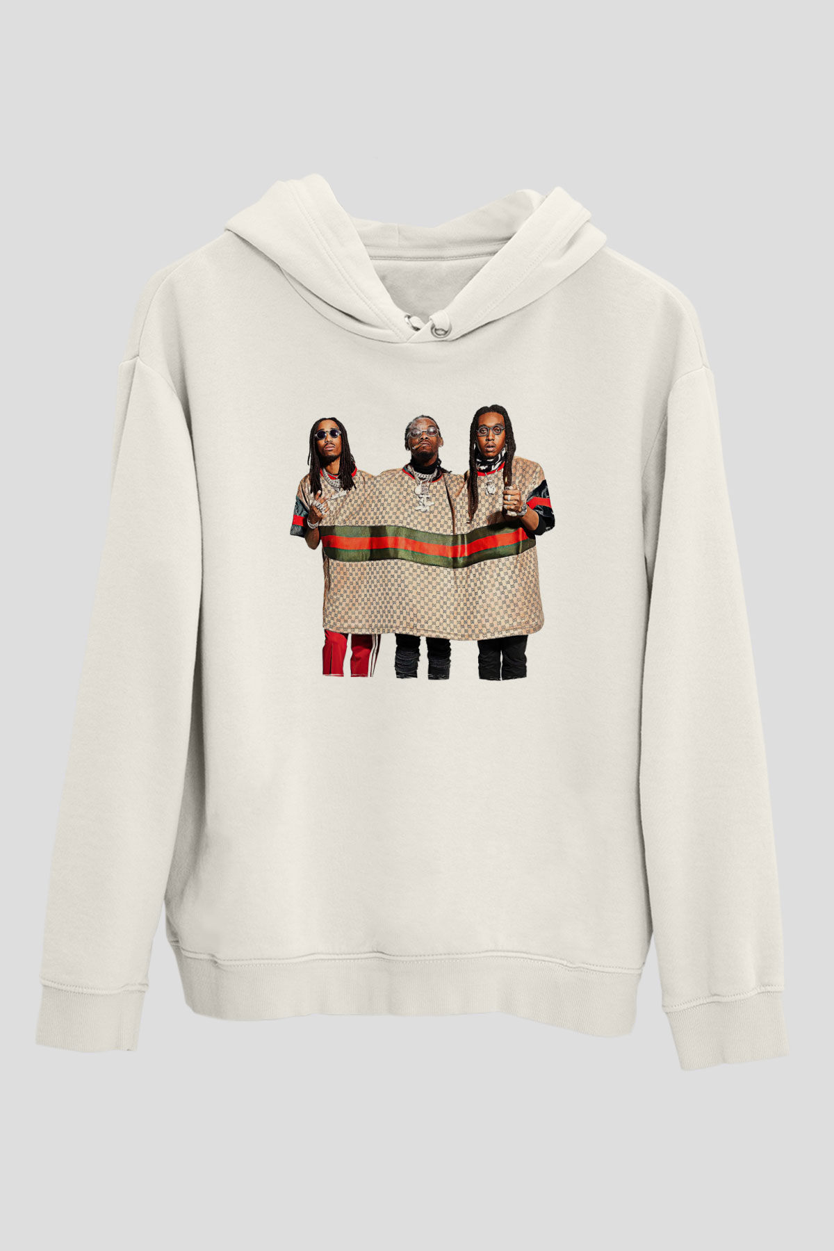 Offset Baskılı Beyaz Unisex Kapüşonlu Sweatshirt