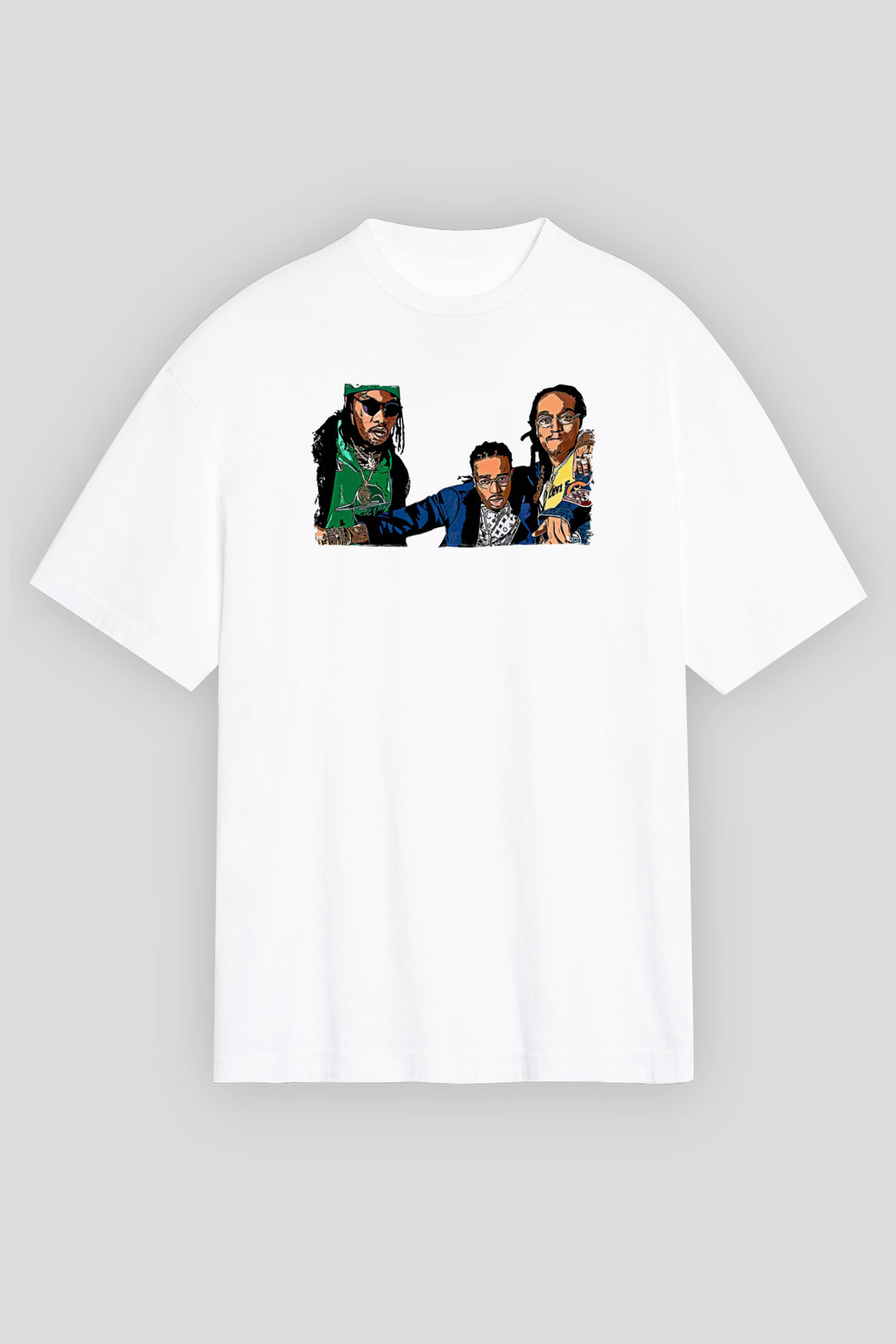 Offset Baskılı Beyaz Unisex Oversize Tişört - Tshirt