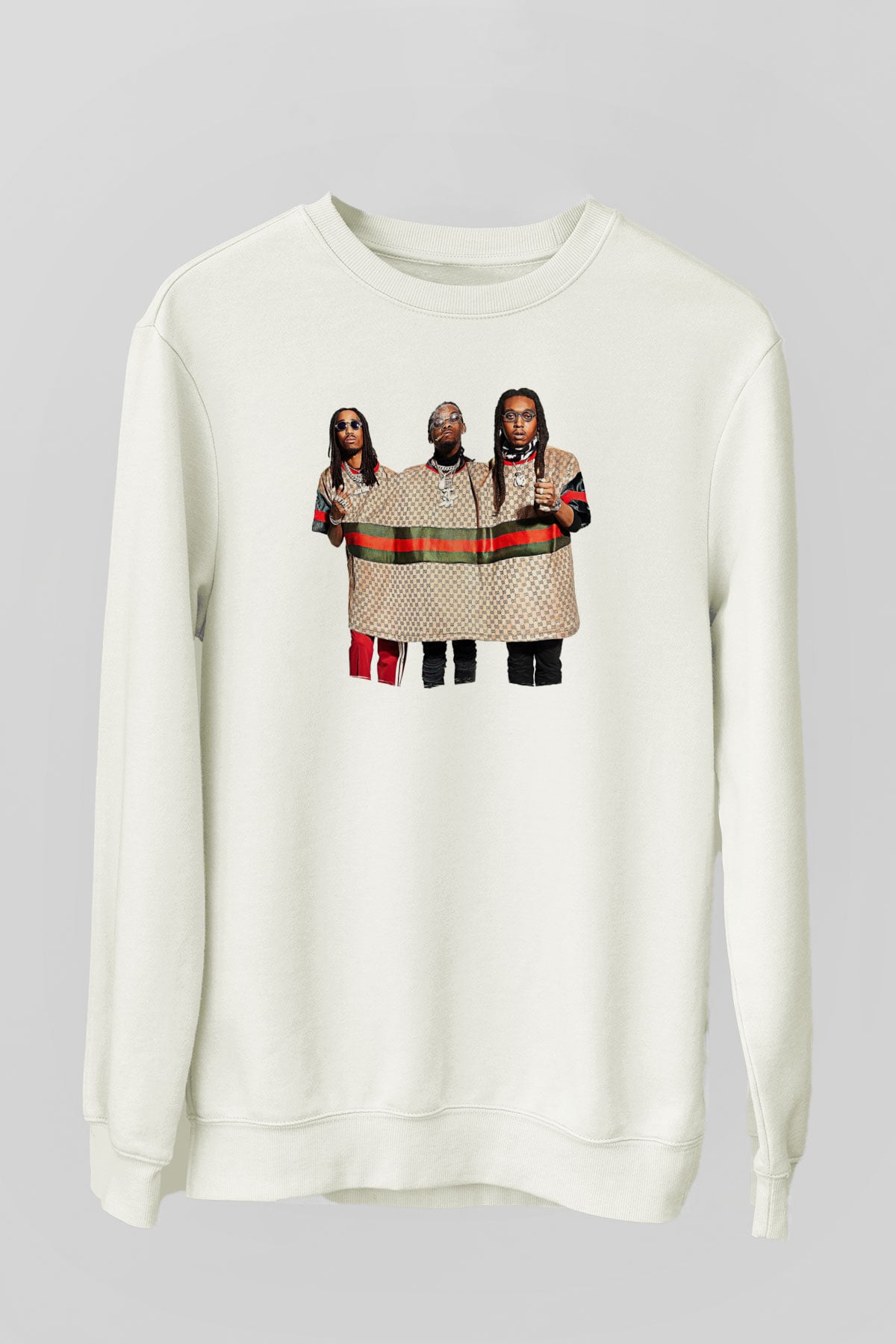 Offset Baskılı Beyaz Unisex Sweatshirt