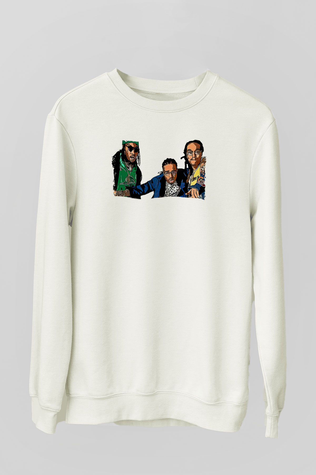 Offset Baskılı Beyaz Unisex Sweatshirt