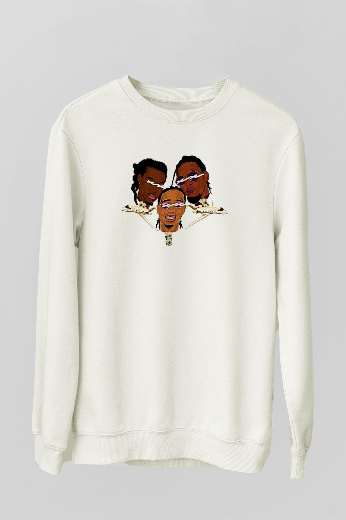 Offset Baskılı Beyaz Unisex Sweatshirt