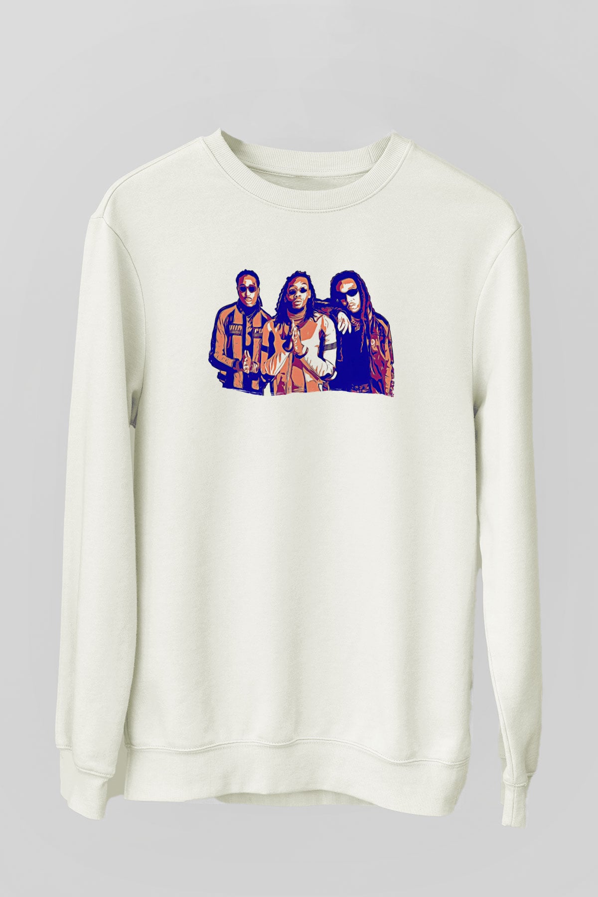 Offset Baskılı Beyaz Unisex Sweatshirt