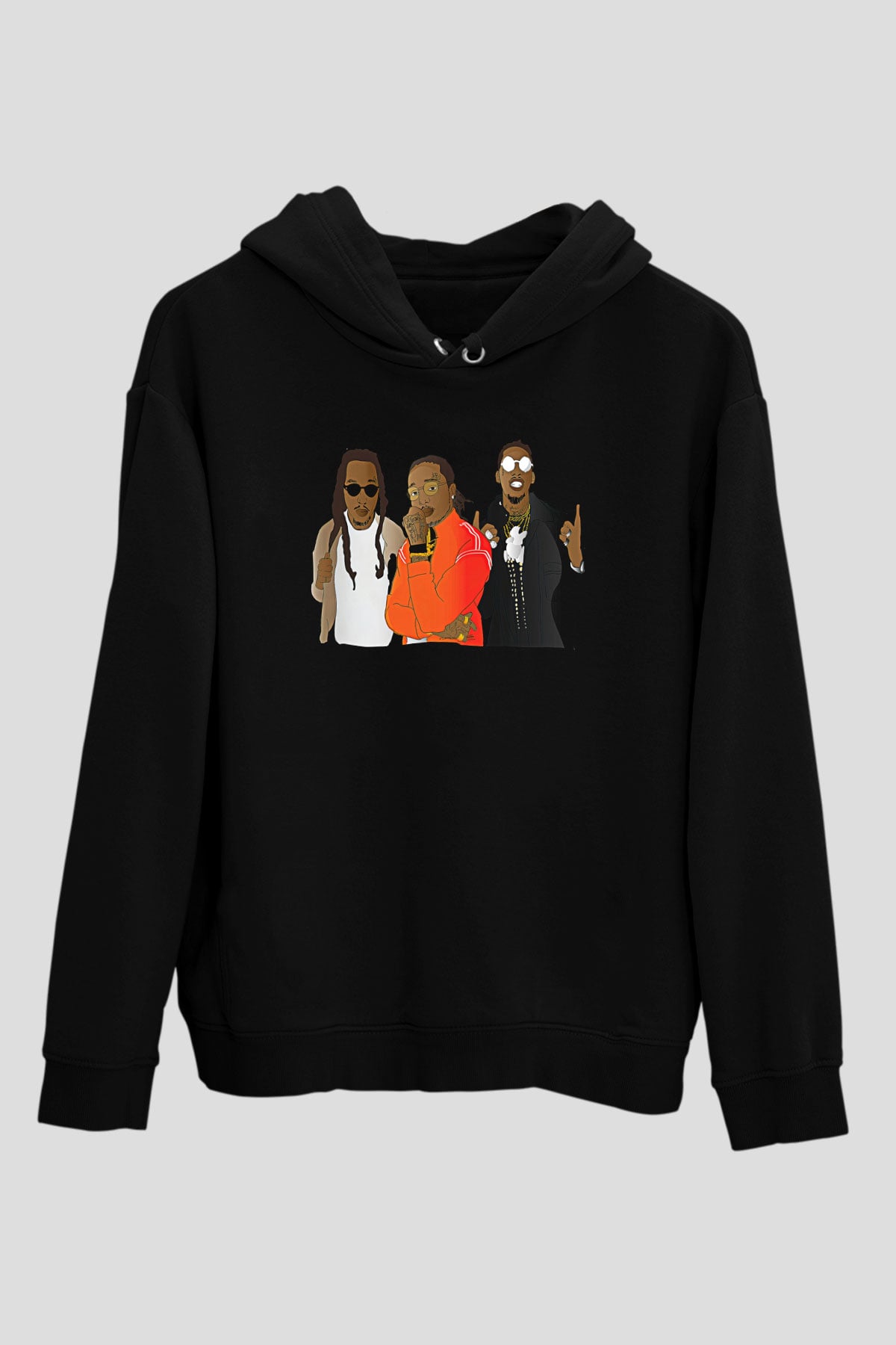 Offset Baskılı Unisex Siyah Hoodie