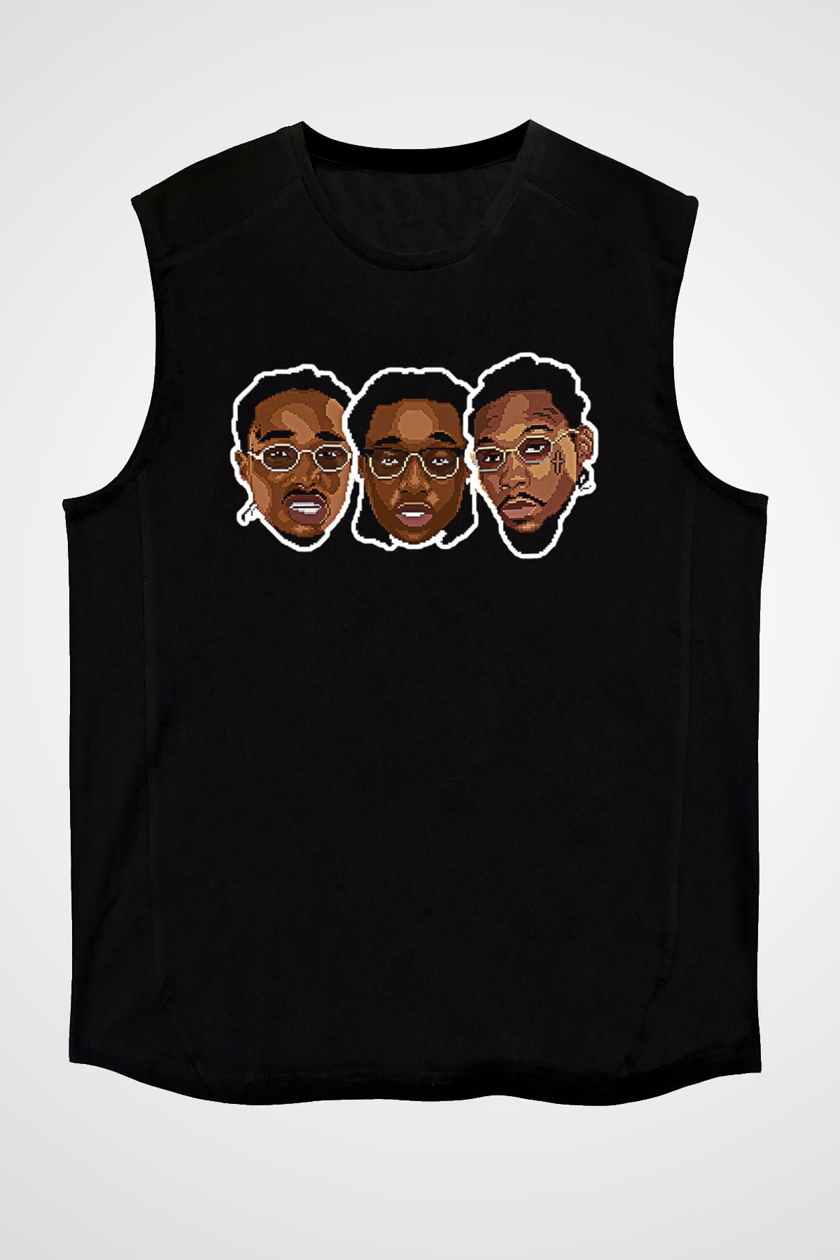 Offset Baskılı Unisex Siyah Kolsuz Tişört - Tshirt