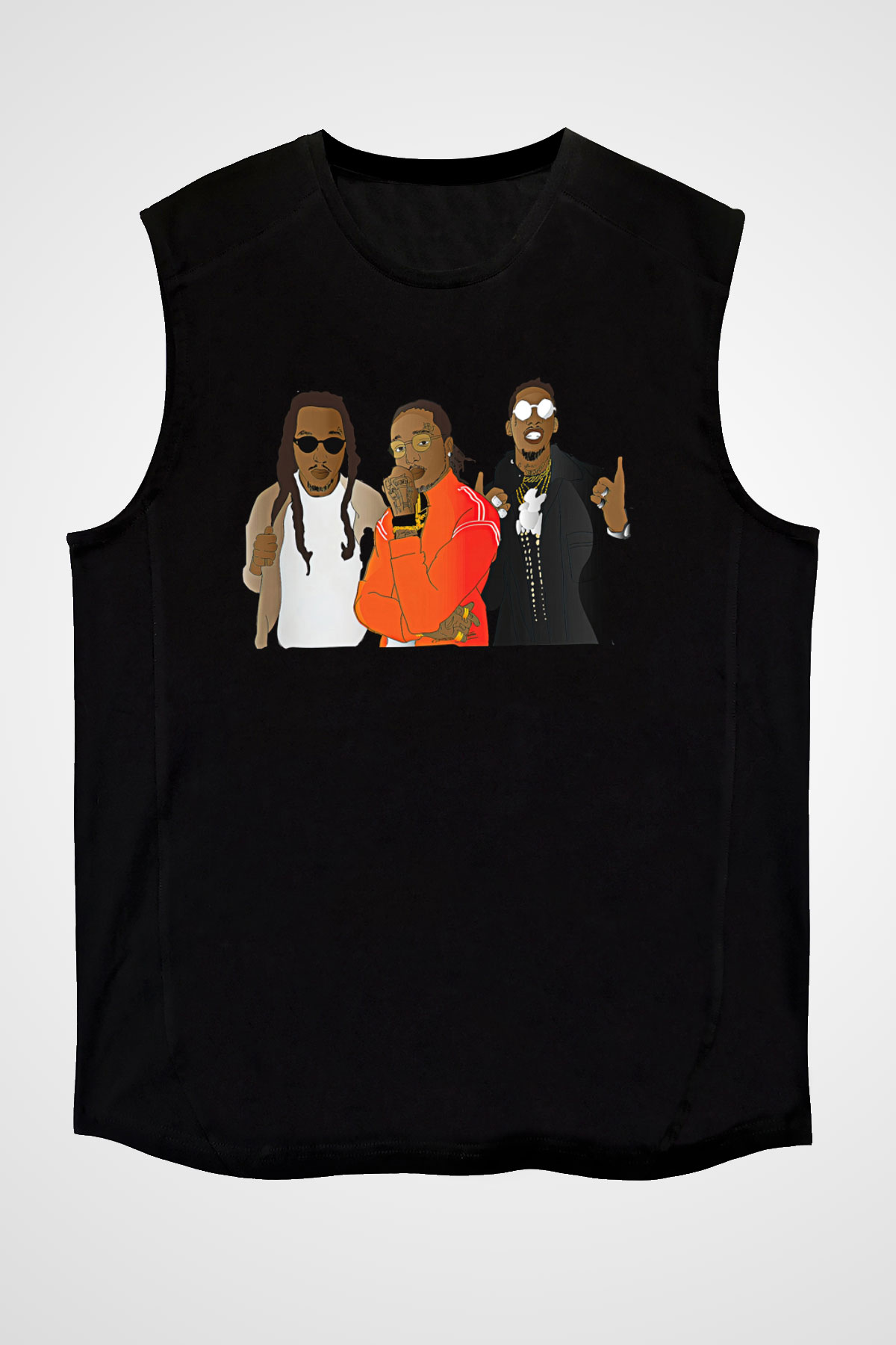 Offset Baskılı Unisex Siyah Kolsuz Tişört - Tshirt