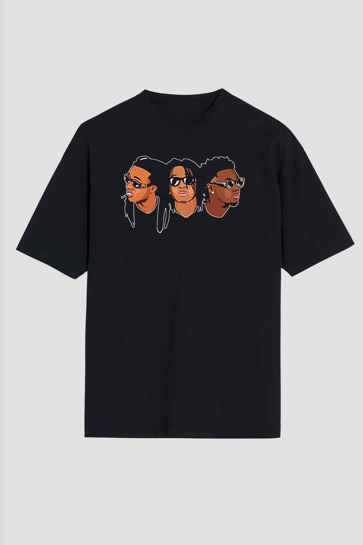 Offset Baskılı Unisex Siyah Oversize Tişört - Tshirt
