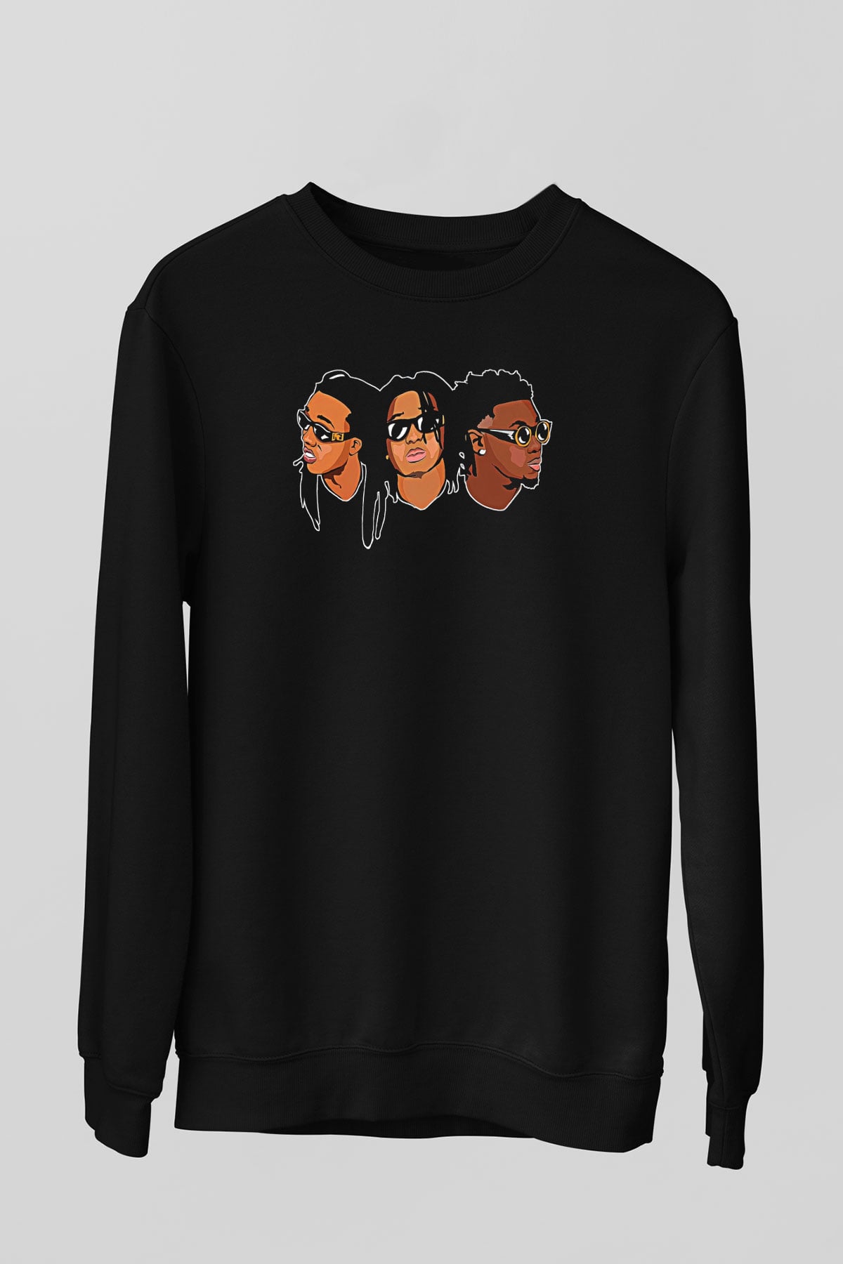 Offset Baskılı Unisex Siyah Sweatshirt