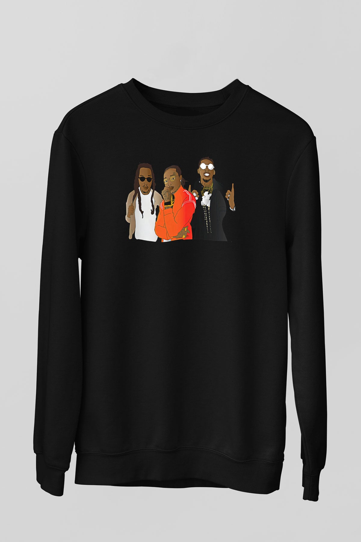 Offset Baskılı Unisex Siyah Sweatshirt
