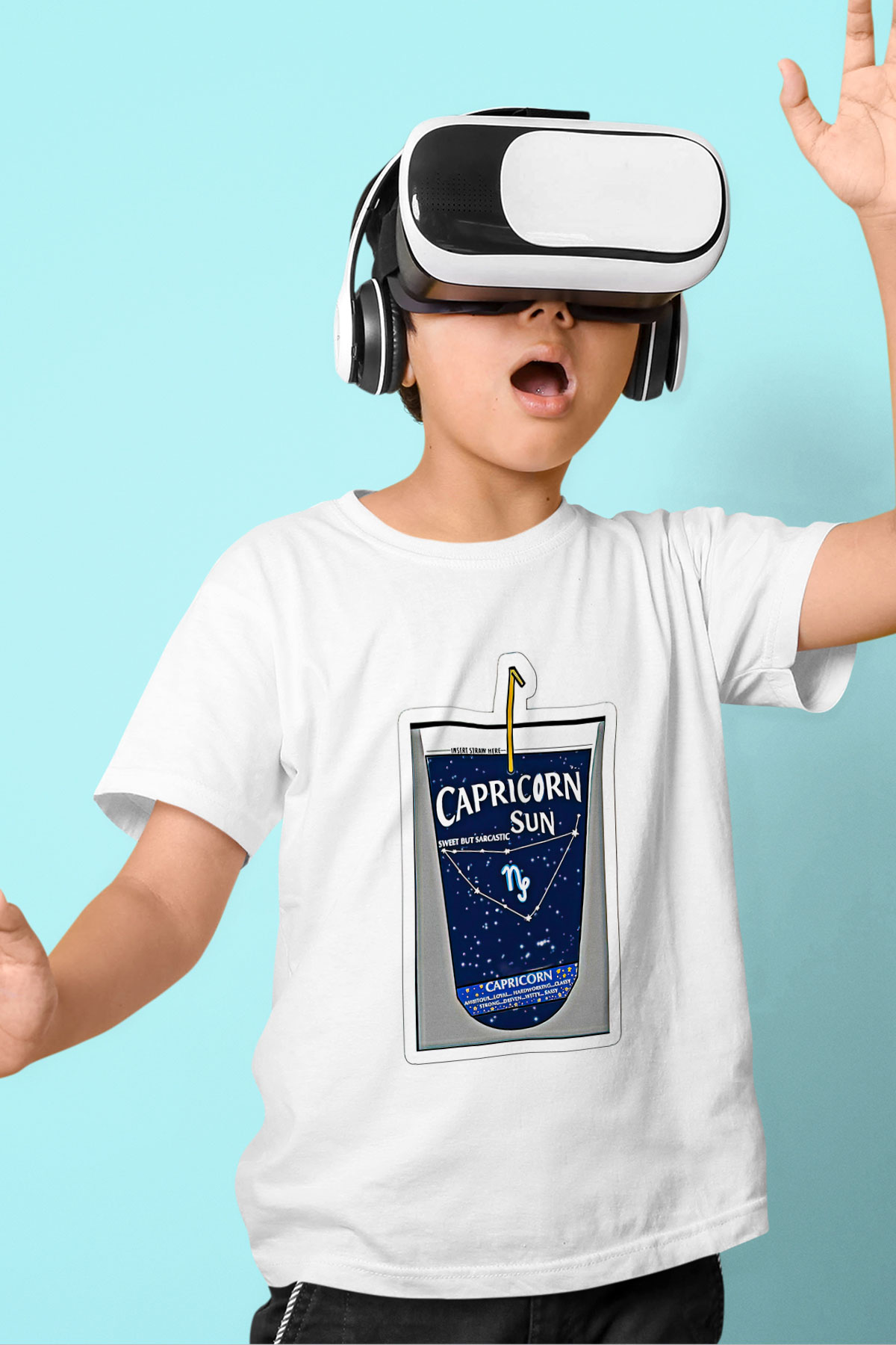 Oğlak Burcu Baskılı Beyaz Unisex Beyaz Çocuk Tişört - Tshirt