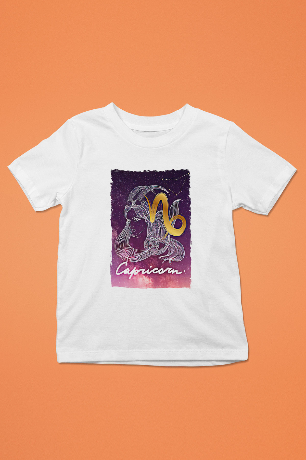 Oğlak Burcu Baskılı Beyaz Unisex Beyaz Çocuk Tişört - Tshirt