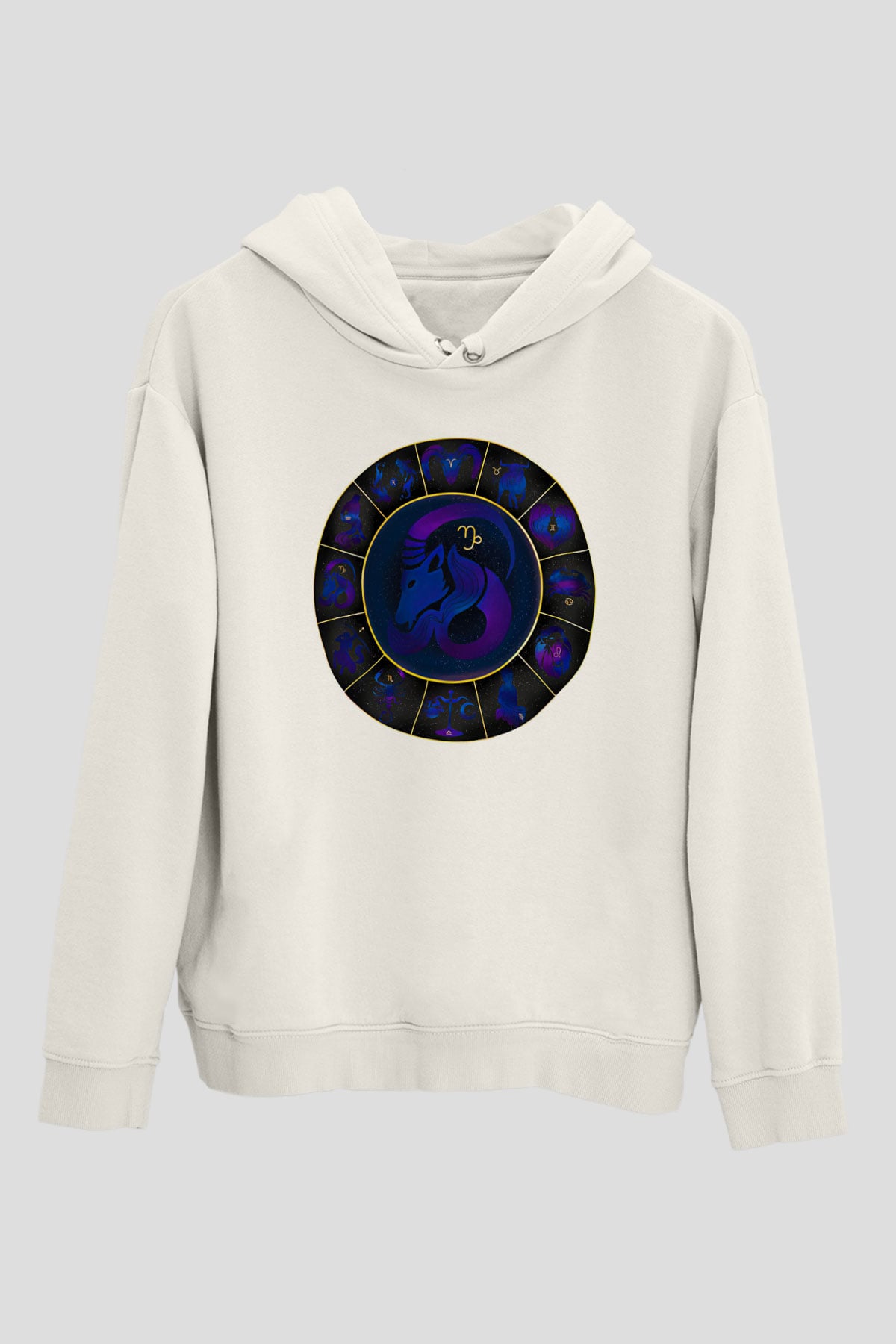 Oğlak Burcu Baskılı Beyaz Unisex Hoodie