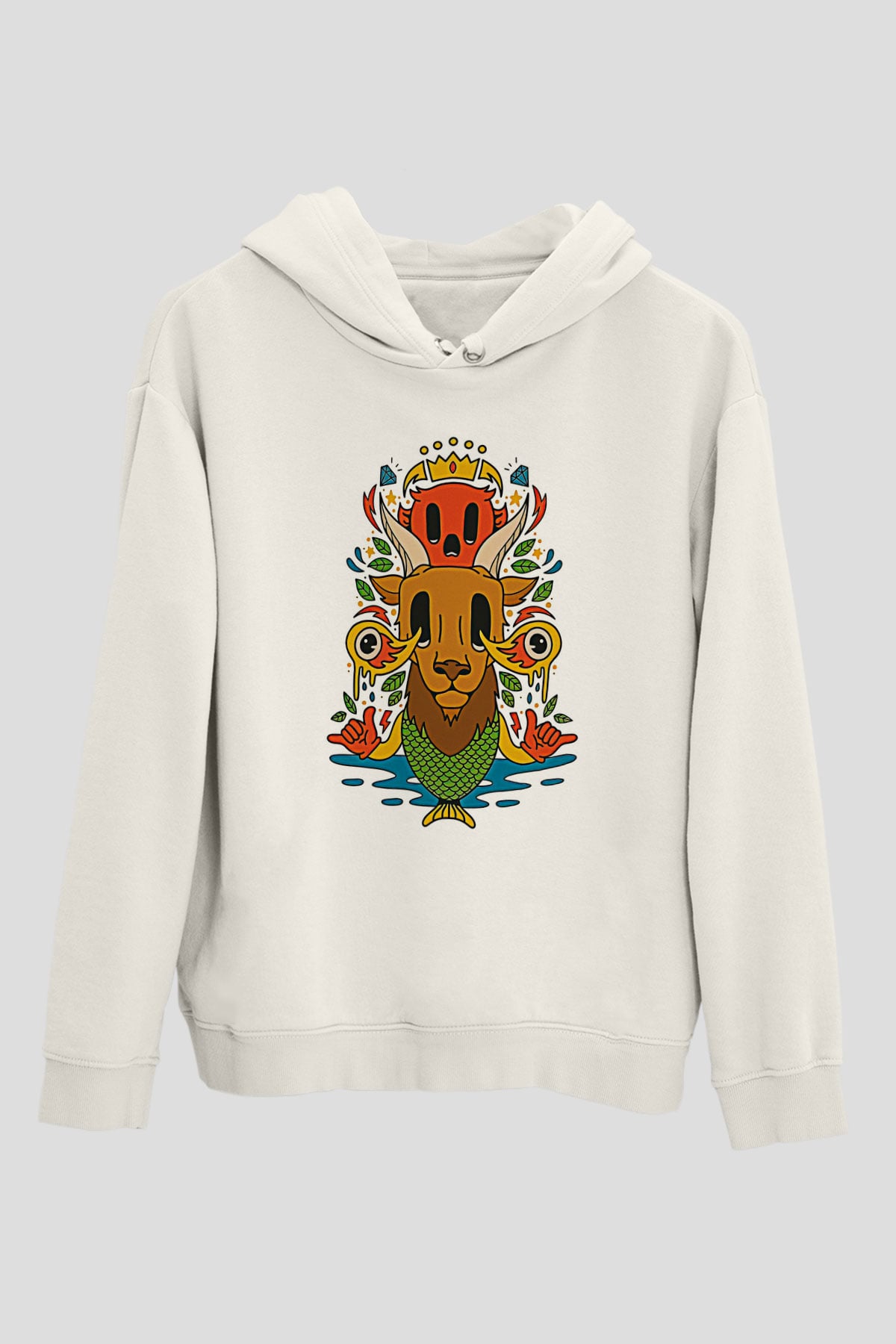 Oğlak Burcu Baskılı Beyaz Unisex Hoodie