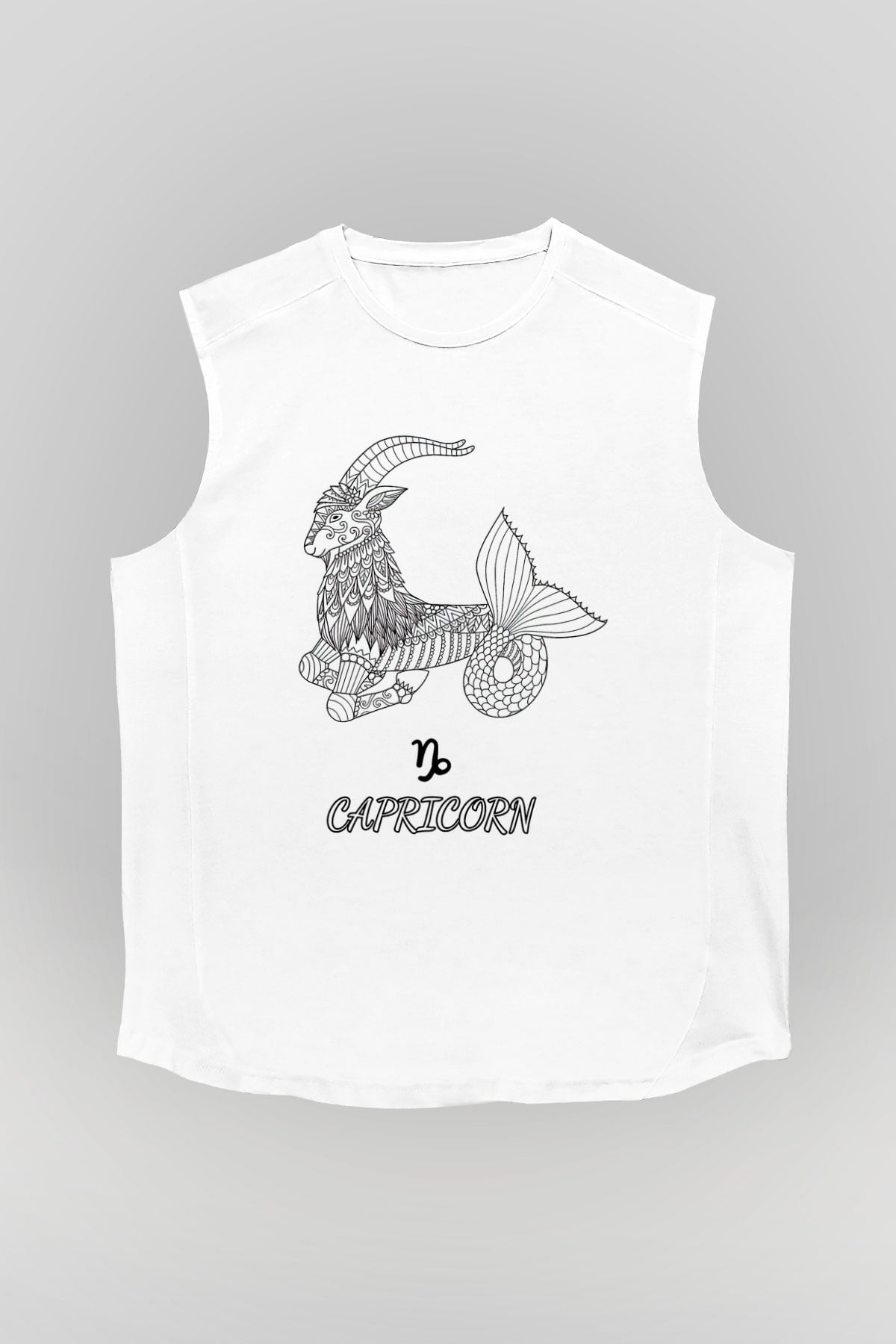 Oğlak Burcu Baskılı Beyaz Unisex Kolsuz Tişört - Tshirt