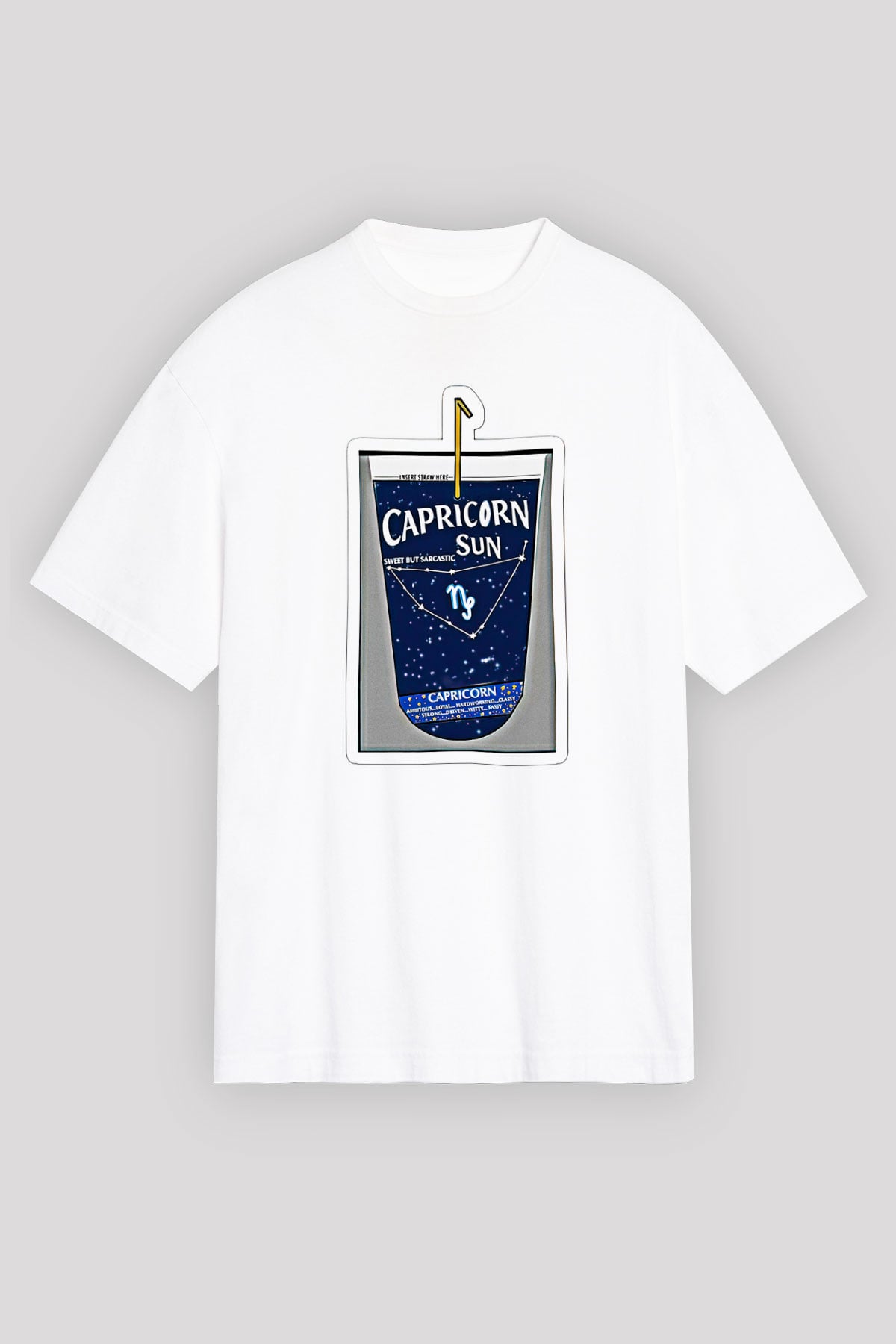 Oğlak Burcu Baskılı Beyaz Unisex Oversize Tişört - Tshirt