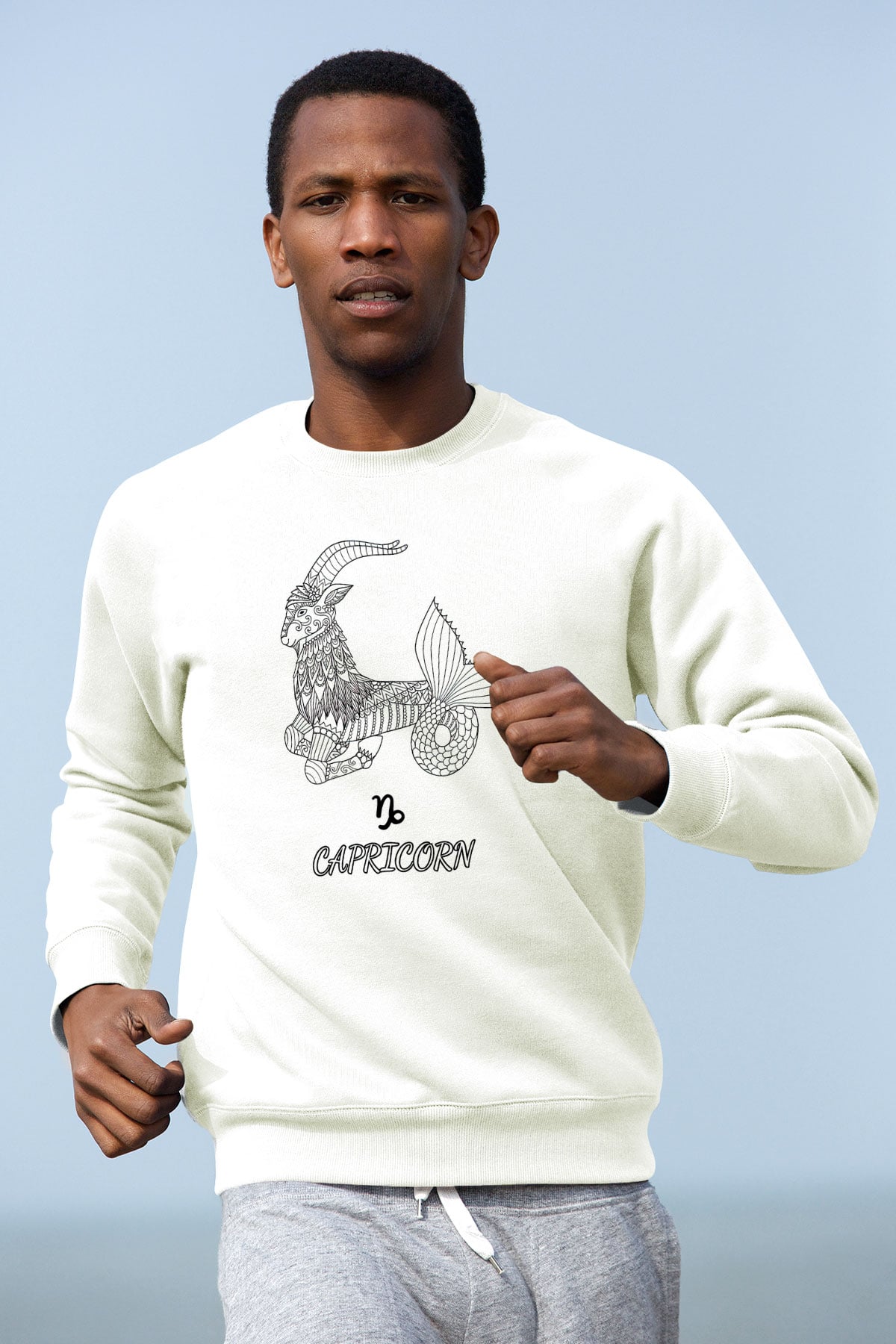 Oğlak Burcu Baskılı Beyaz Unisex Sweatshirt