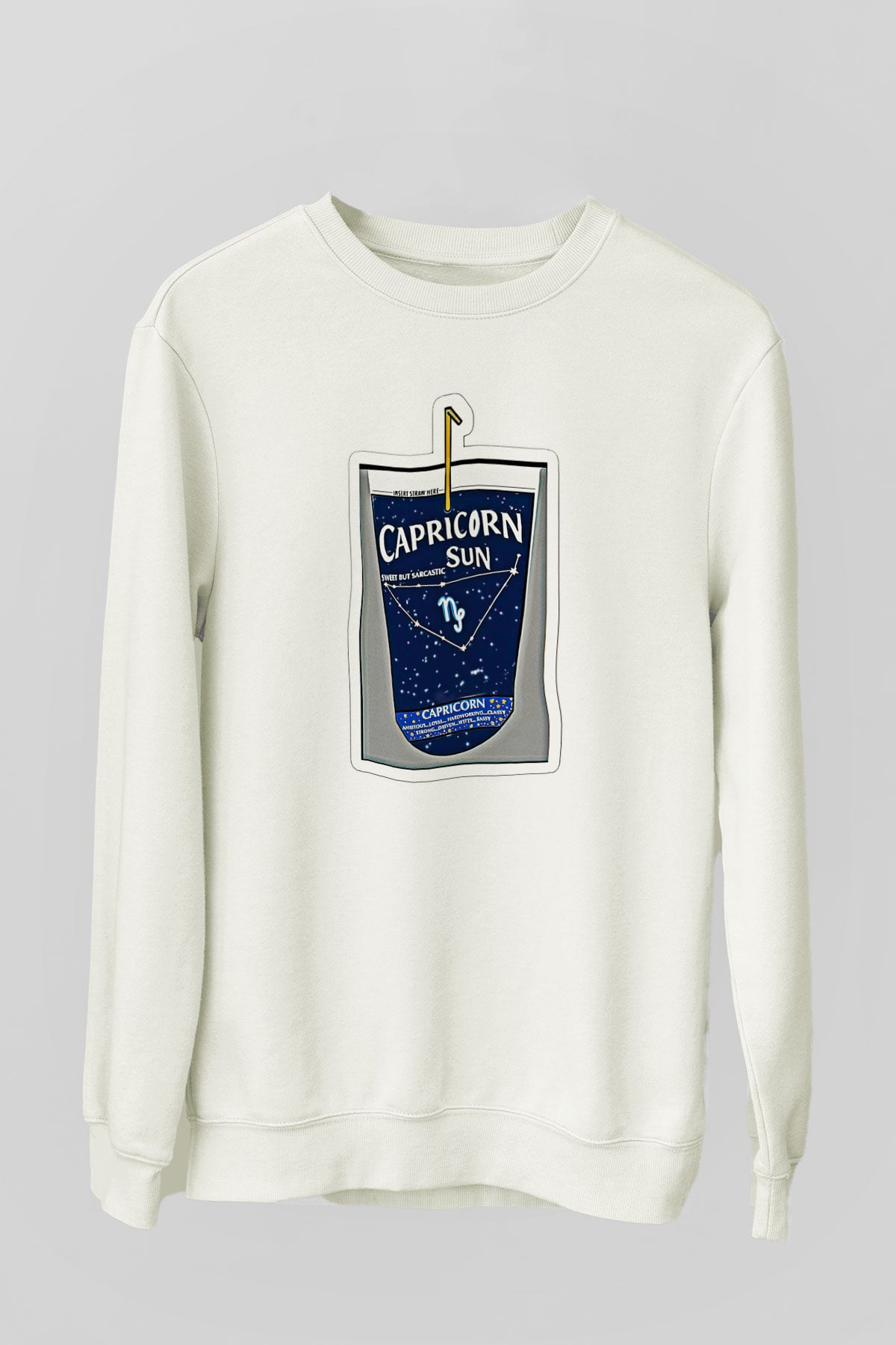 Oğlak Burcu Baskılı Beyaz Unisex Sweatshirt