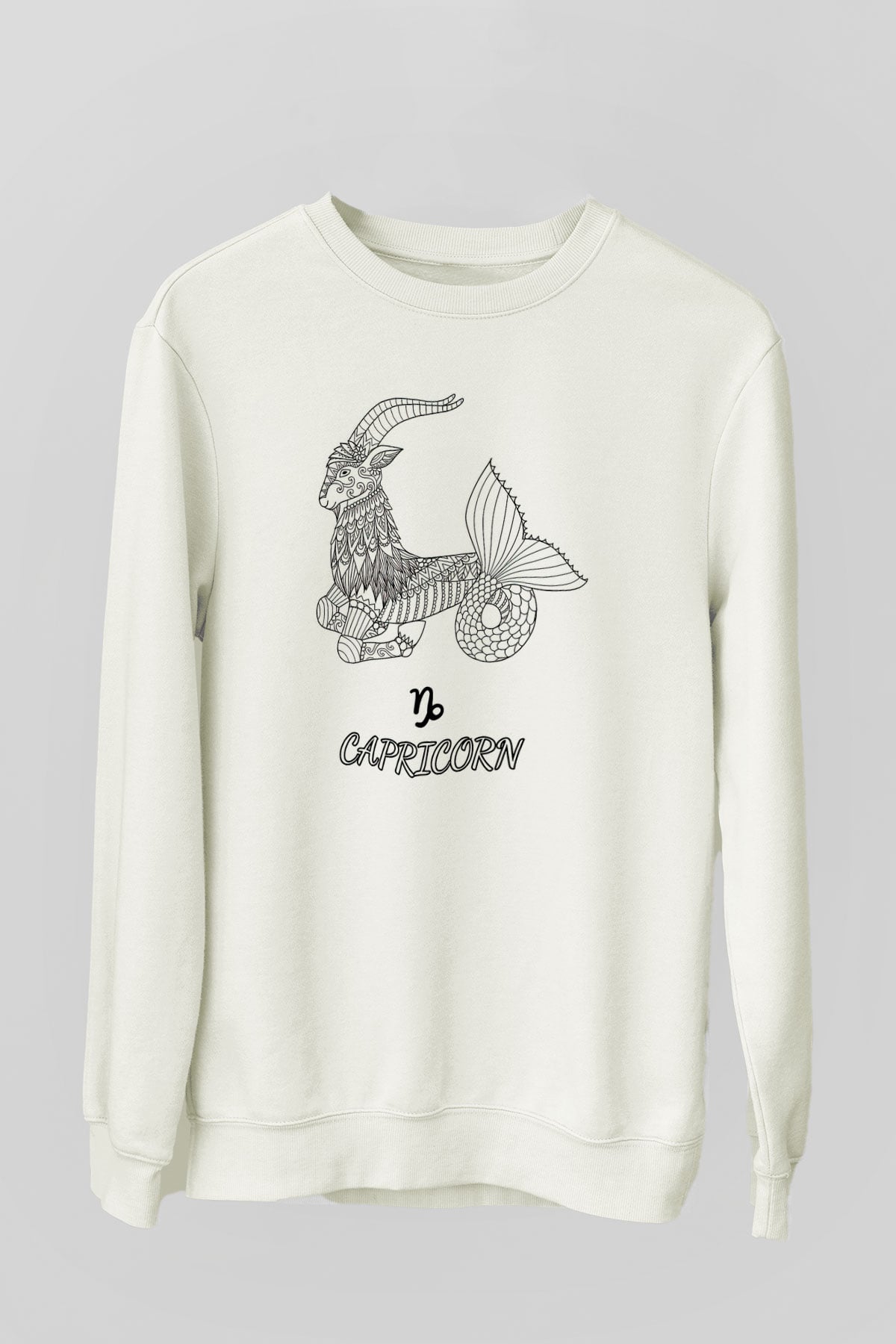 Oğlak Burcu Baskılı Beyaz Unisex Sweatshirt