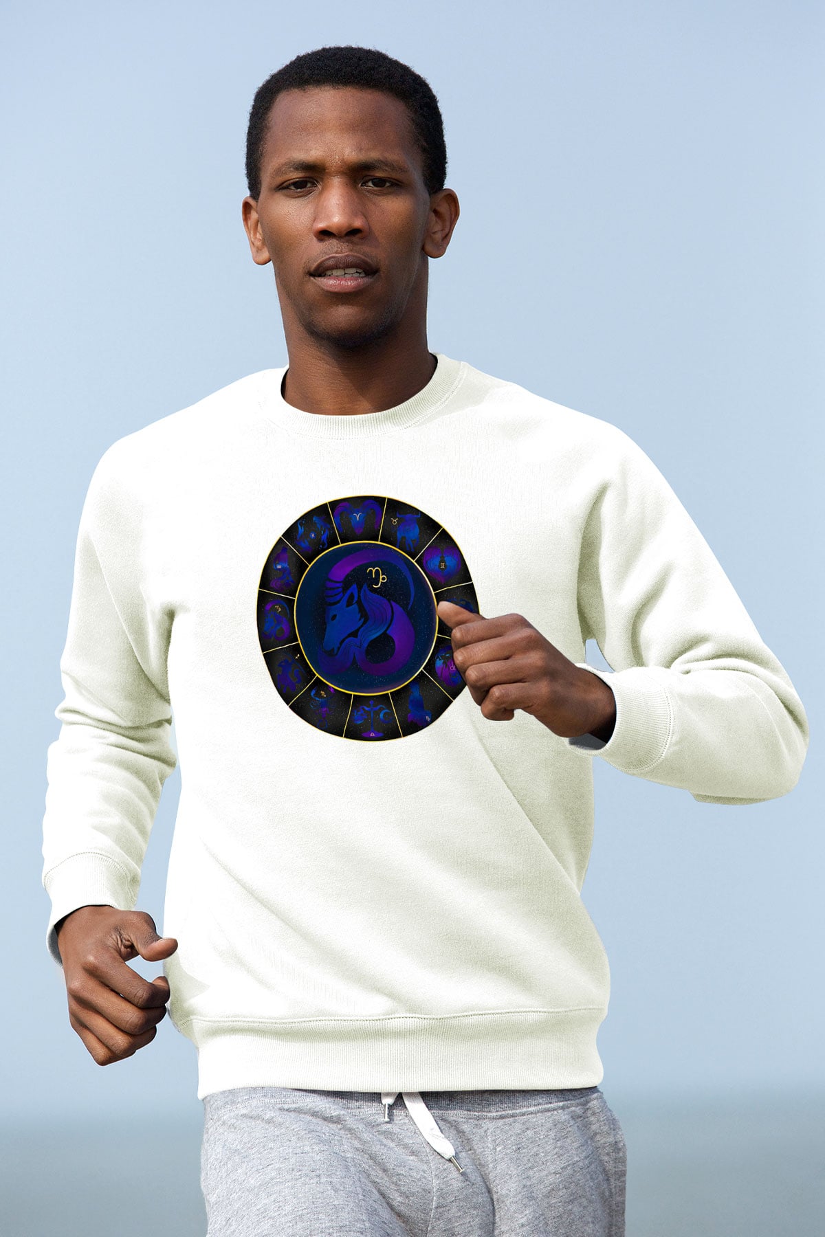 Oğlak Burcu Baskılı Beyaz Unisex Sweatshirt
