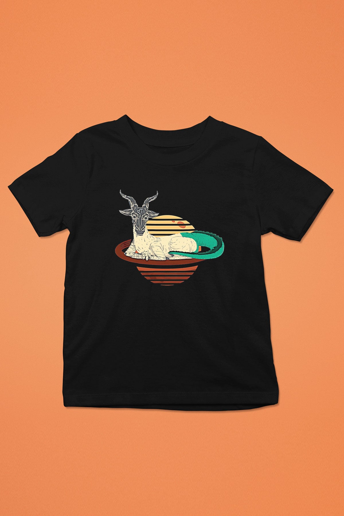Oğlak Burcu Baskılı Unisex Siyah Çocuk Tişört - Tshirt