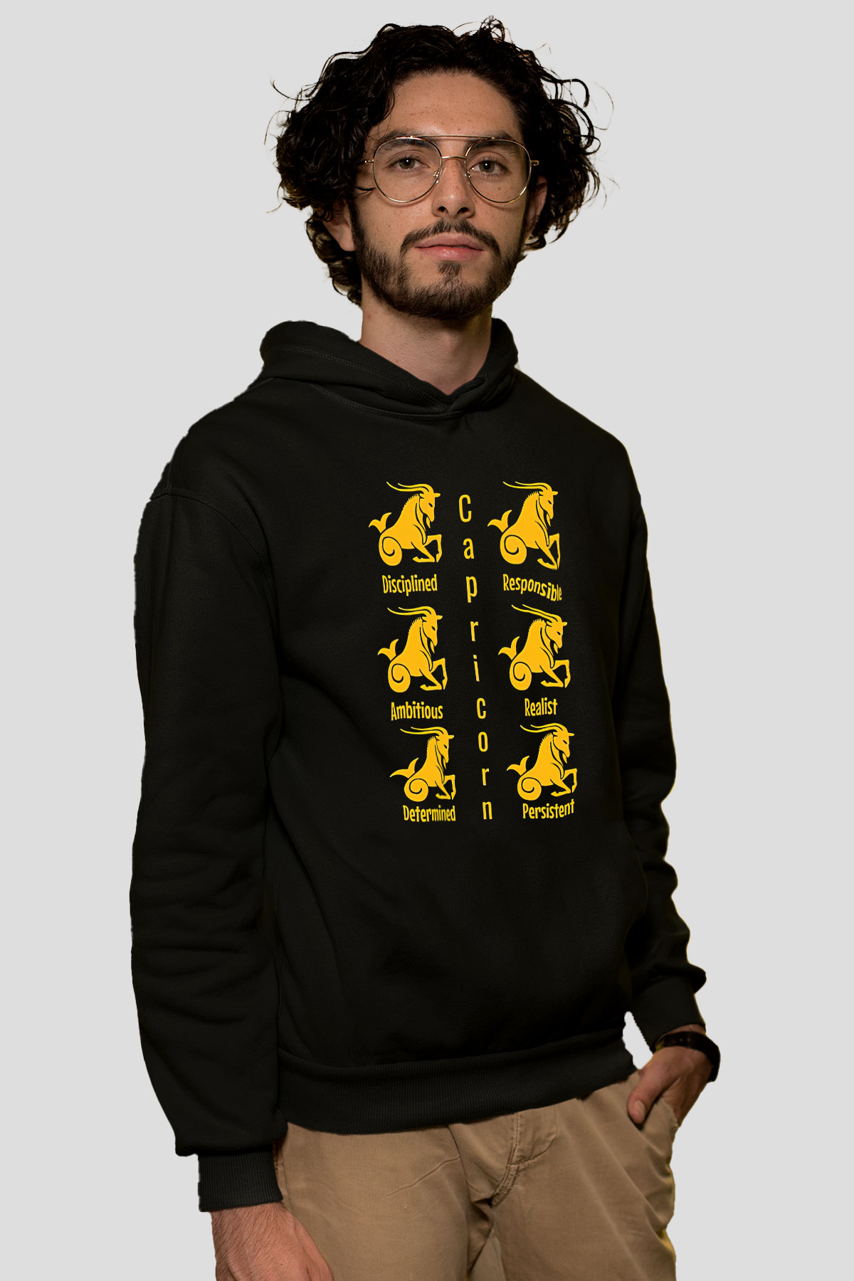 Oğlak Burcu Baskılı Unisex Siyah Hoodie