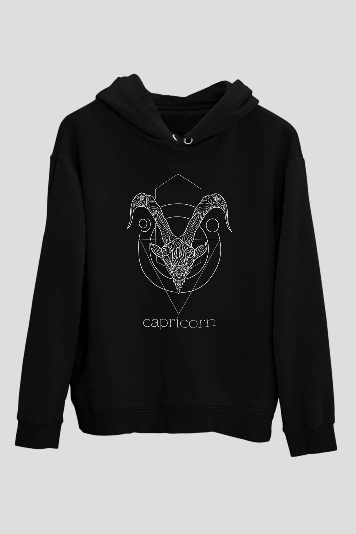 Oğlak Burcu Baskılı Unisex Siyah Hoodie