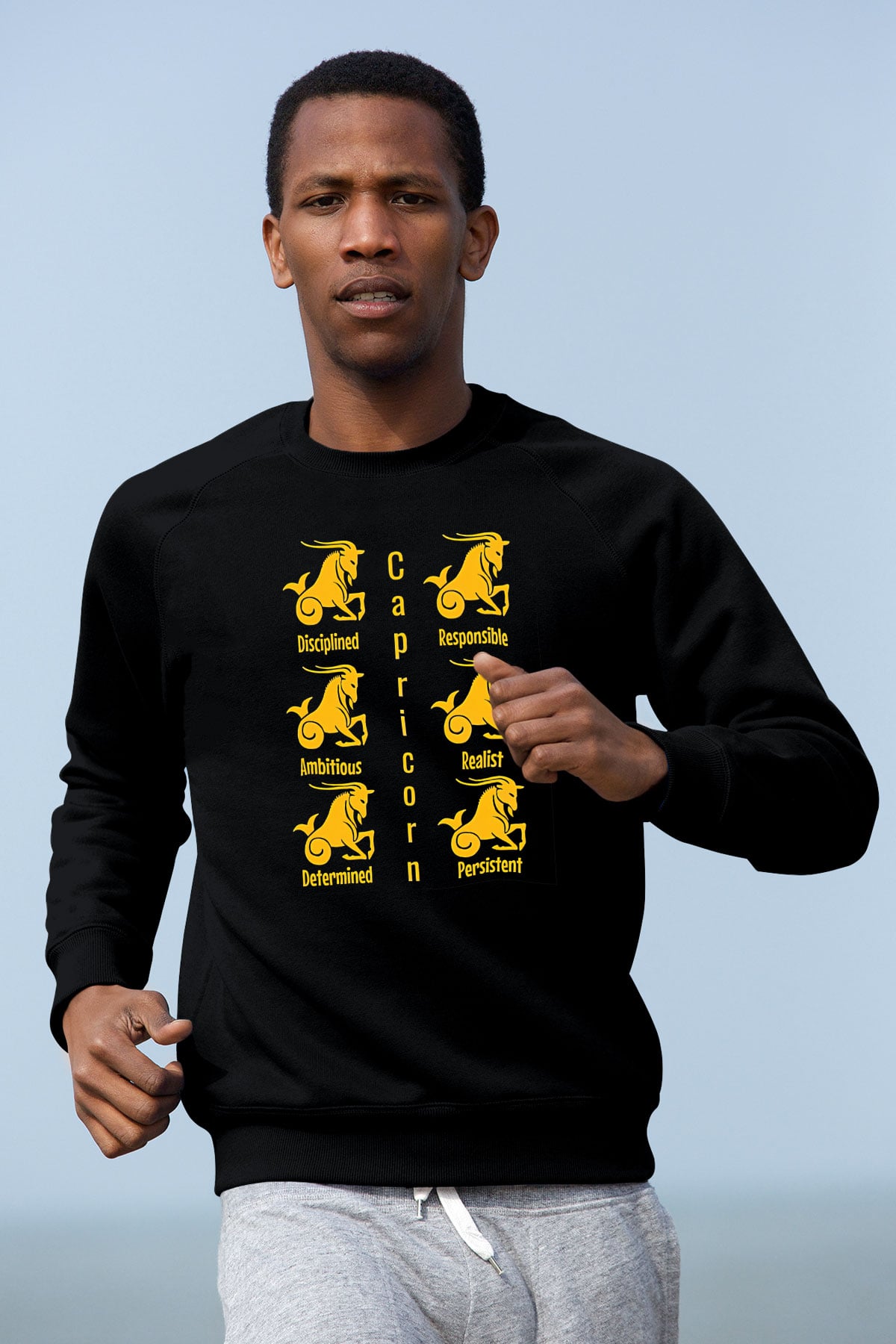 Oğlak Burcu Baskılı Unisex Siyah Sweatshirt