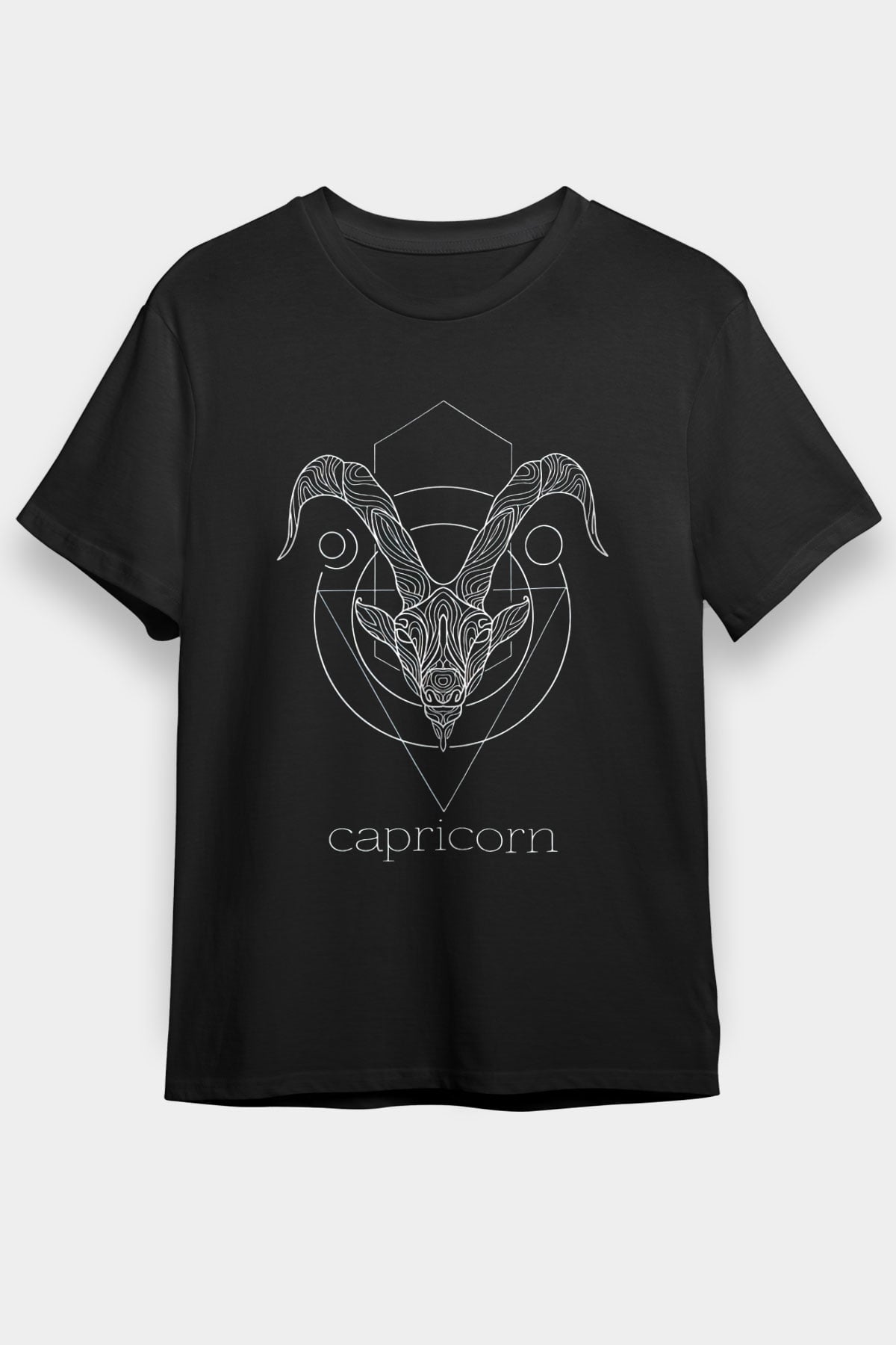 Oğlak Burcu Baskılı Unisex Siyah Tişört - Tshirt