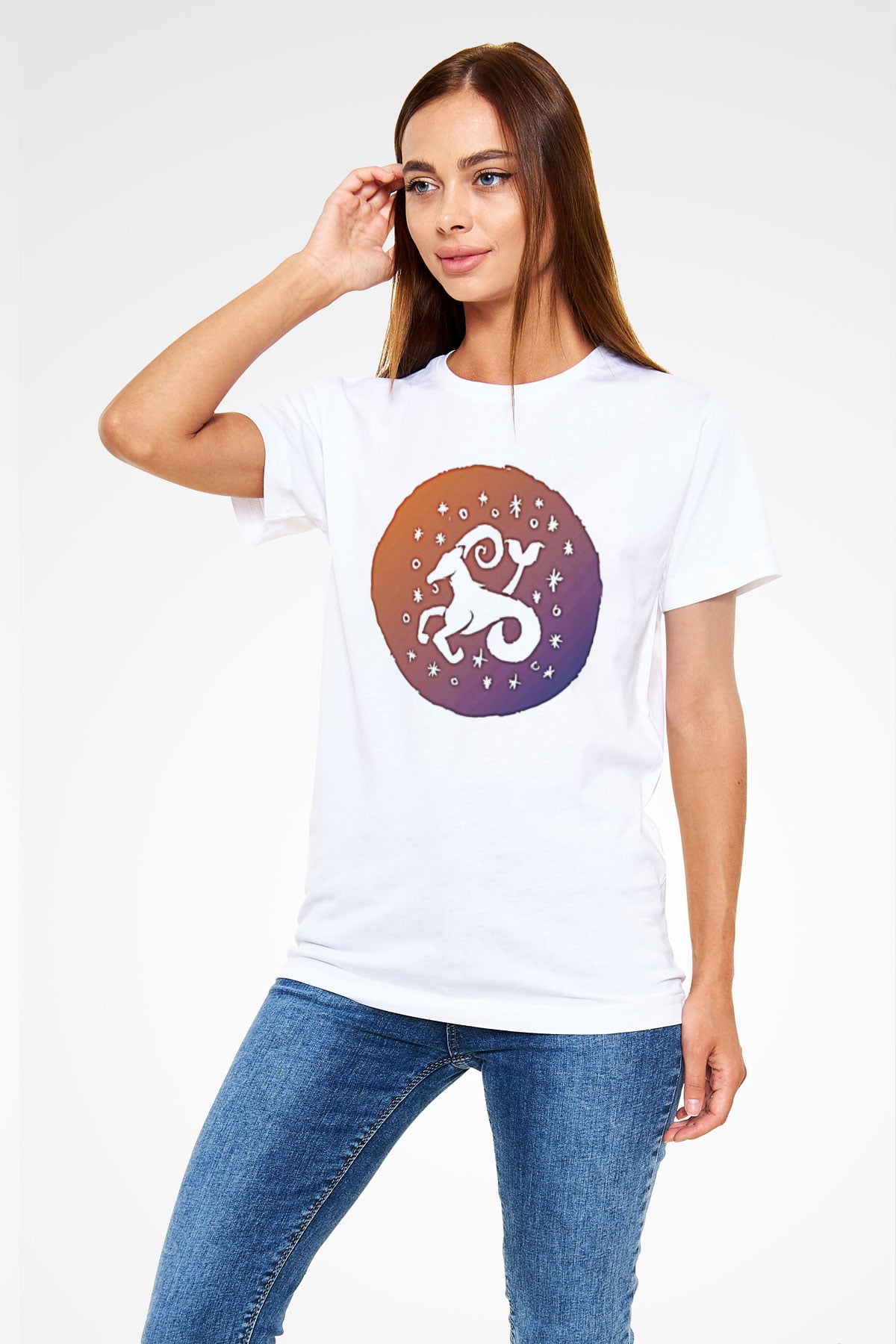 Oğlak Burcu Unisex Baskılı Beyaz Tişört - Tshirt